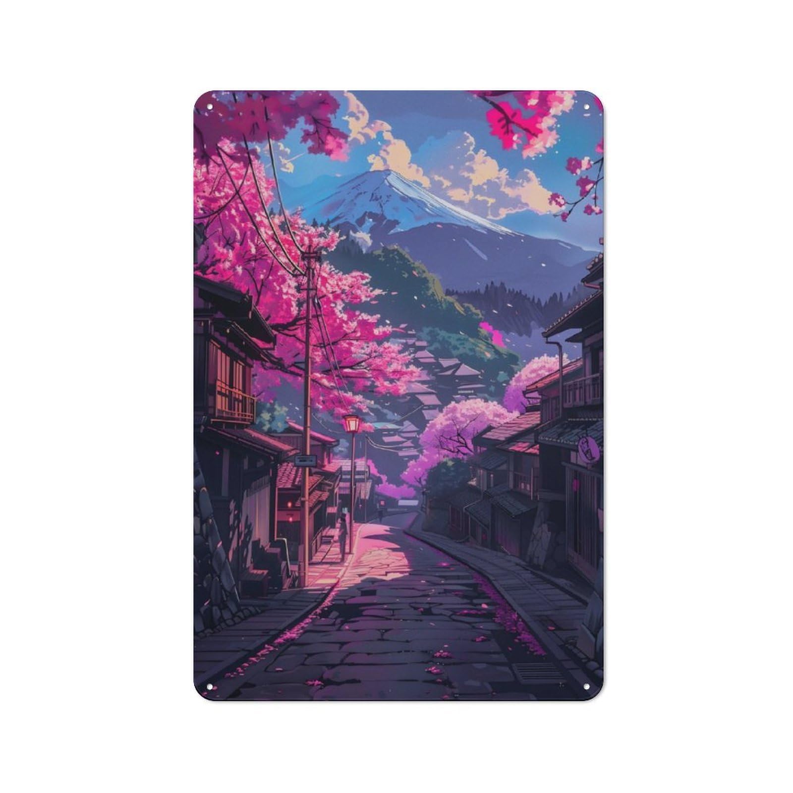 Junmoney Majestic Fuji And Blossoms Metal Wall Sign 30X20cm Featuring For Home Bar Wall, Housewarming Present For People Styling Home Bar