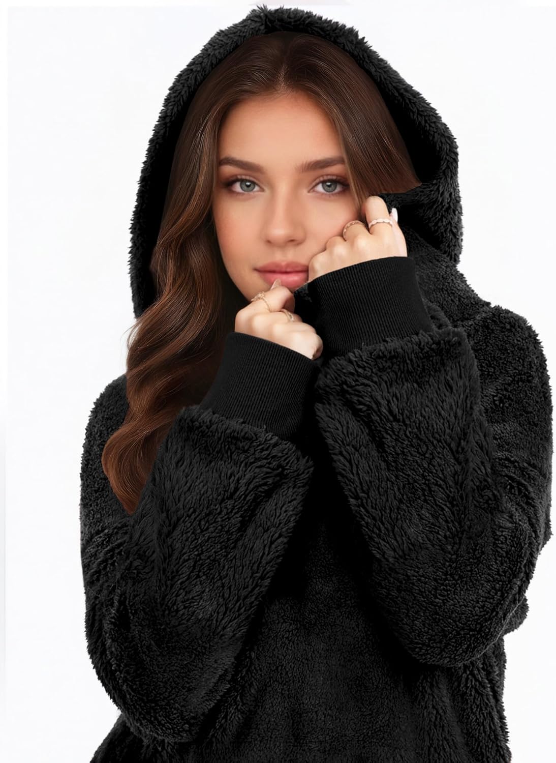 MANGOPOP Fleece Pullover for Women Oversized Sherpa Hoodie Cute Fuzzy Sweatshirt with Pockets Windproof Winter Outfits 2025 - Image 5