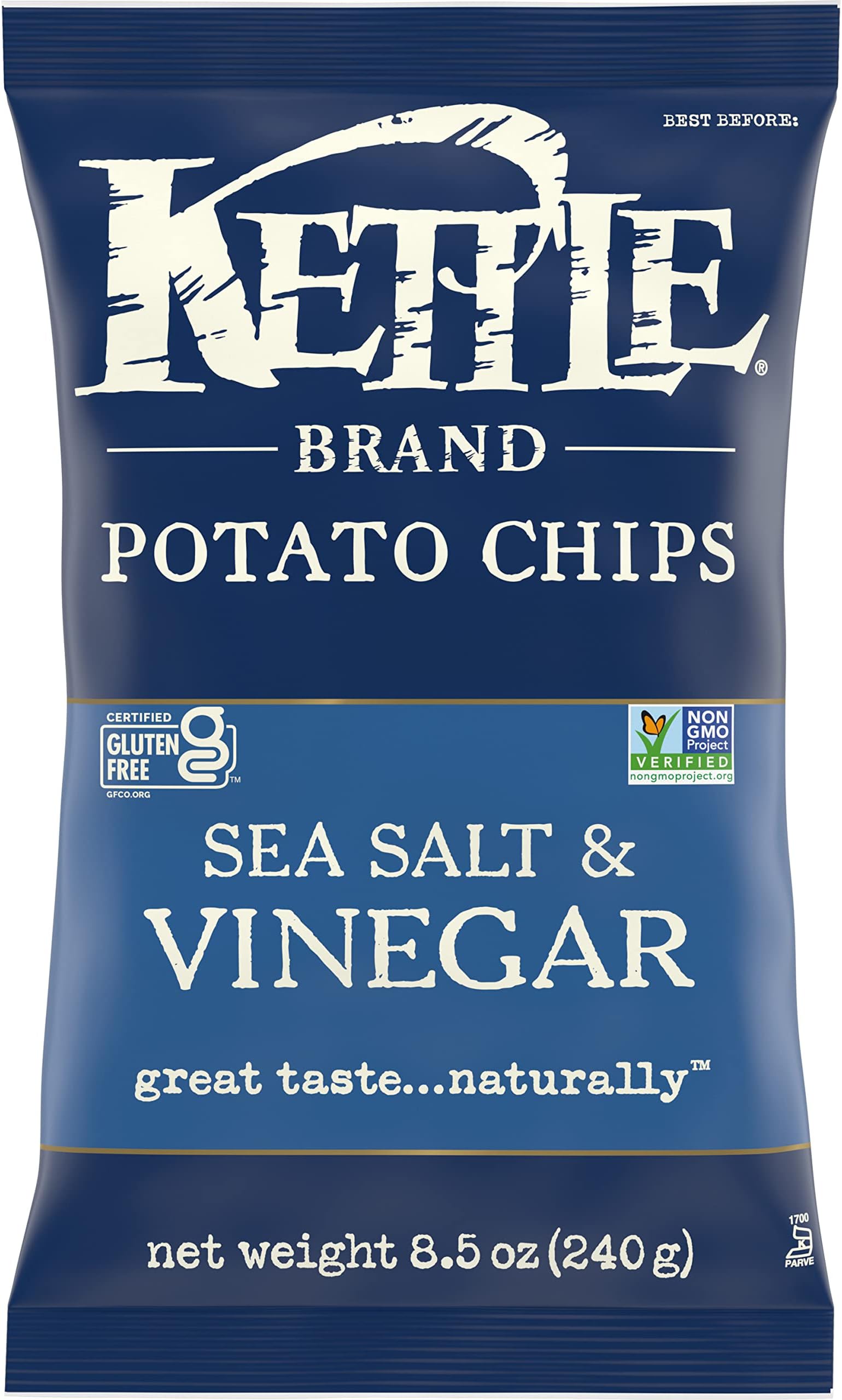 Kettle Brand Potato Chips, Sea Salt and Vinegar, 8.5 Ounce Bag
