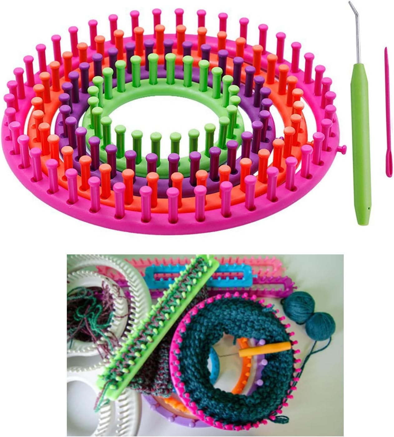 Ywmsfl Round Knitting Weave with Hook Needle Scarf Sweater Hat Shawl Stitching Knit Handmade Craft Weaving Braiding Weaving Tool for Shawls