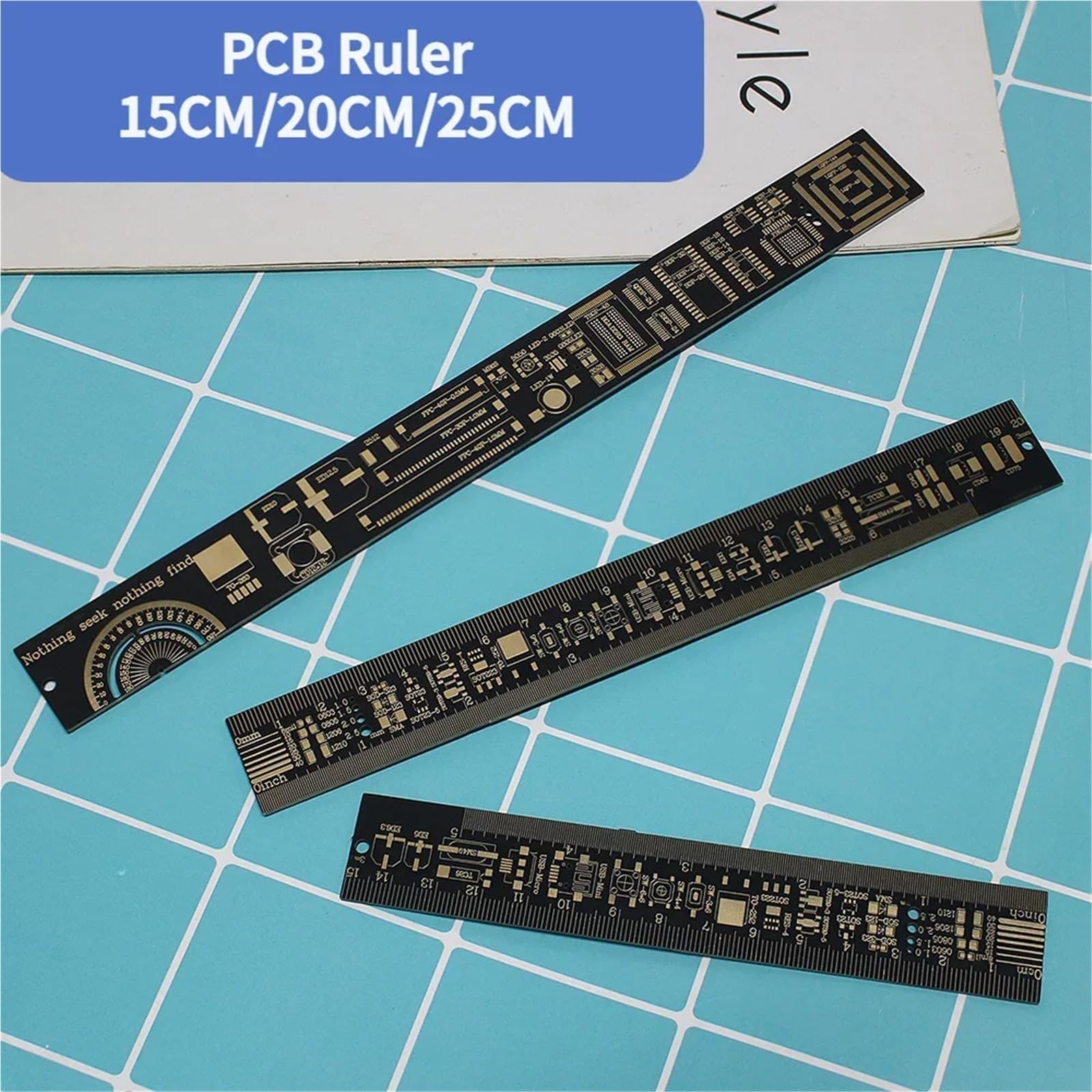 3 Tipi di Righello Multifunzionale for PCB, Strumento di misurazione, resistore, condensatore, Chip IC, SMD, diodo, Transistor, 15/20/25 cm(1 Set)