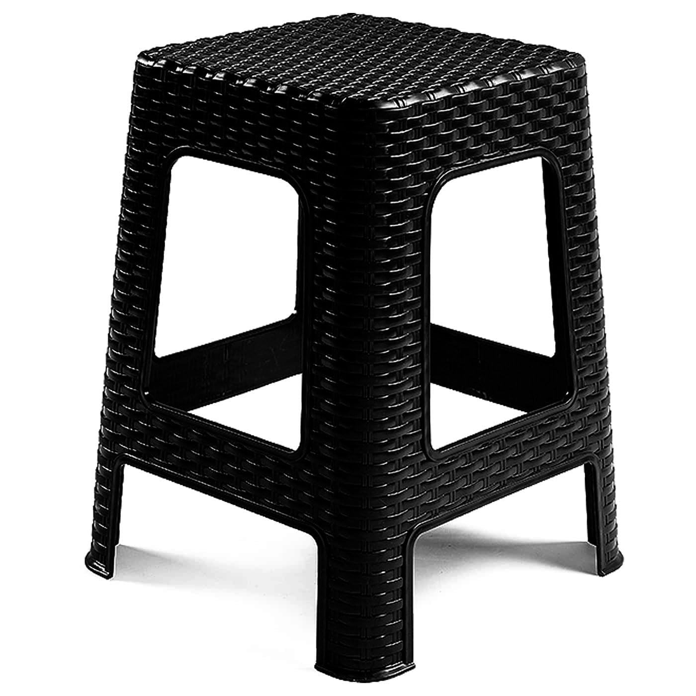 Acan Tradineur - Taburete de plástico - Fabricado en España - Diseño Rattán hogar o el Trabajo - 36 x 36 x 45 cm - Color Negro (1 Unidad)