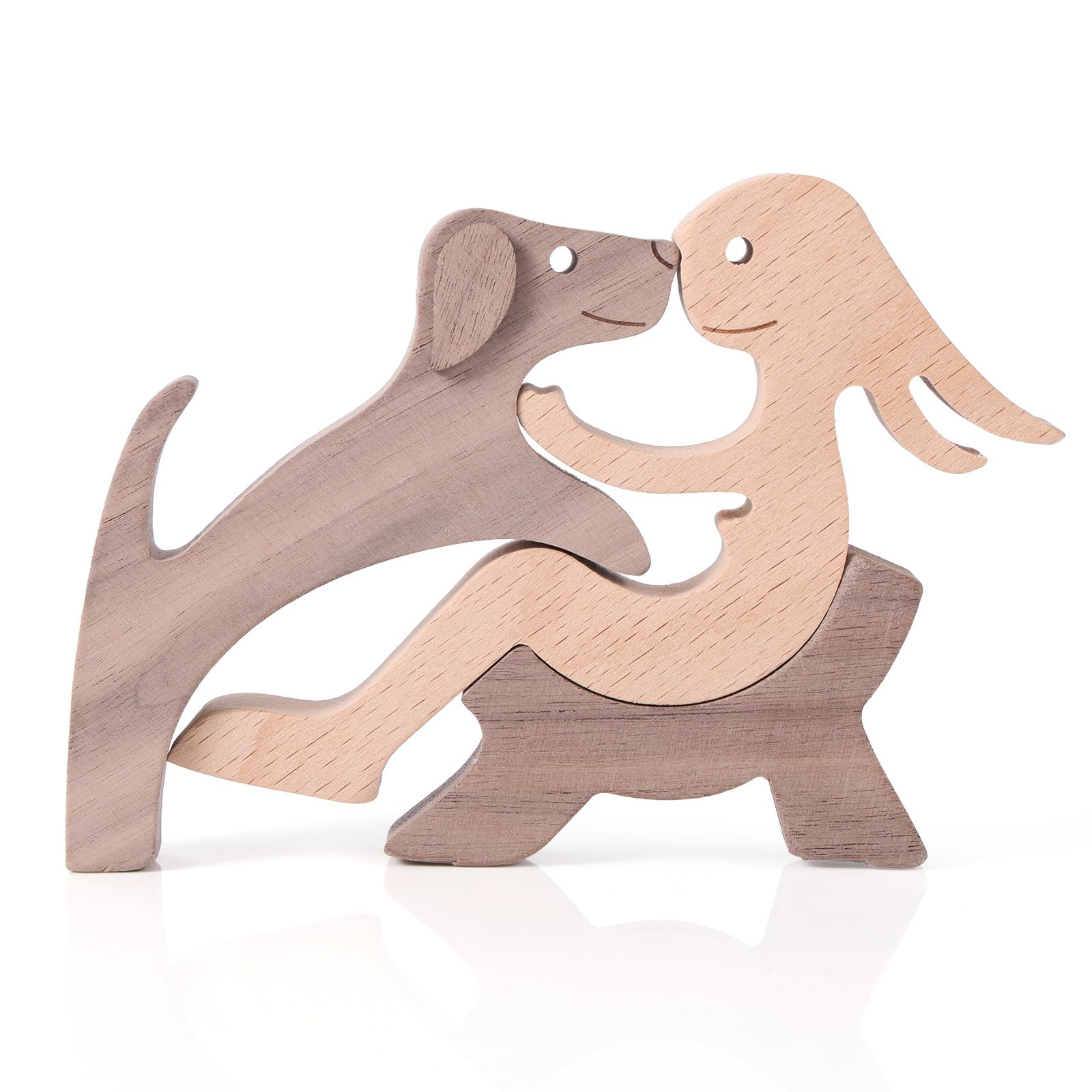 BOXOB 3pcs Wooden Dog Figurines