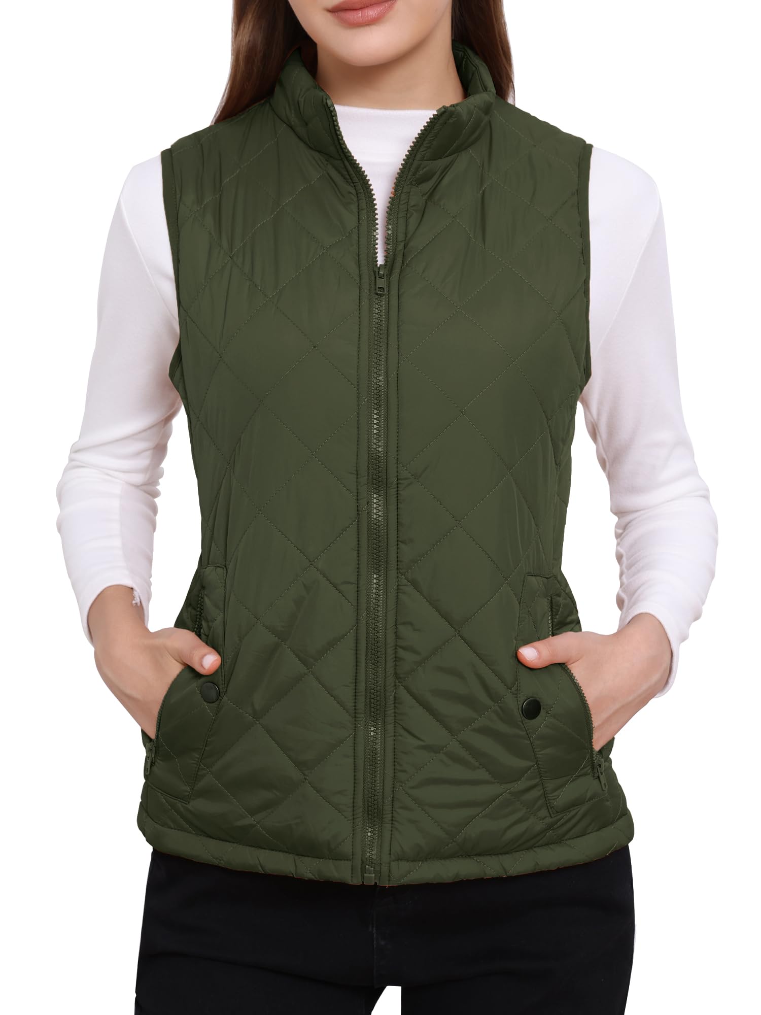 Allegra K Gilet Quilted Zip Vest Chaleco acolchado Mujer