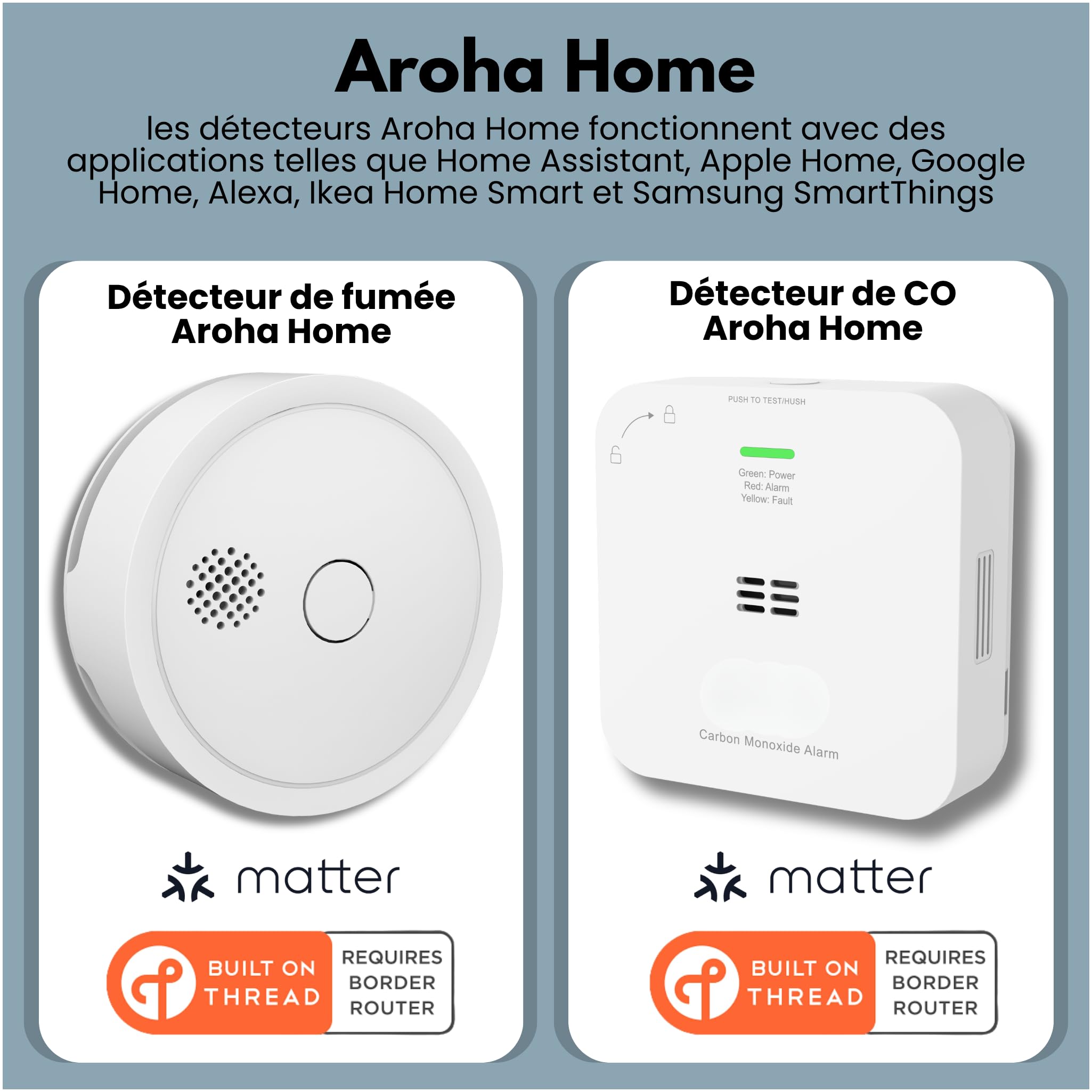 Aroha Home Détecteur de Fumée Connecté – Matter Over Thread - Alarme Incendie WiFi