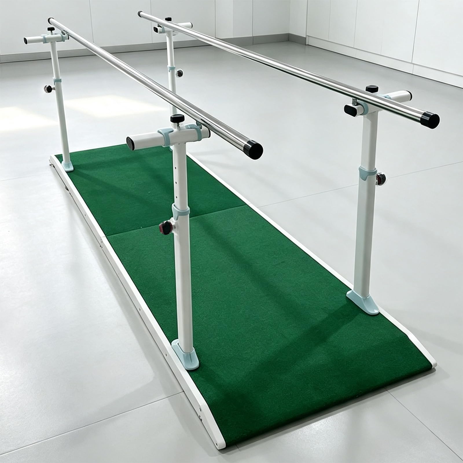 Parallele per fisioterapia, altezza e larghezza regolabili | carico di 300 kg, acciaio ad alta resistenza, tappetino antiscivolo impermeabile, ringhiera