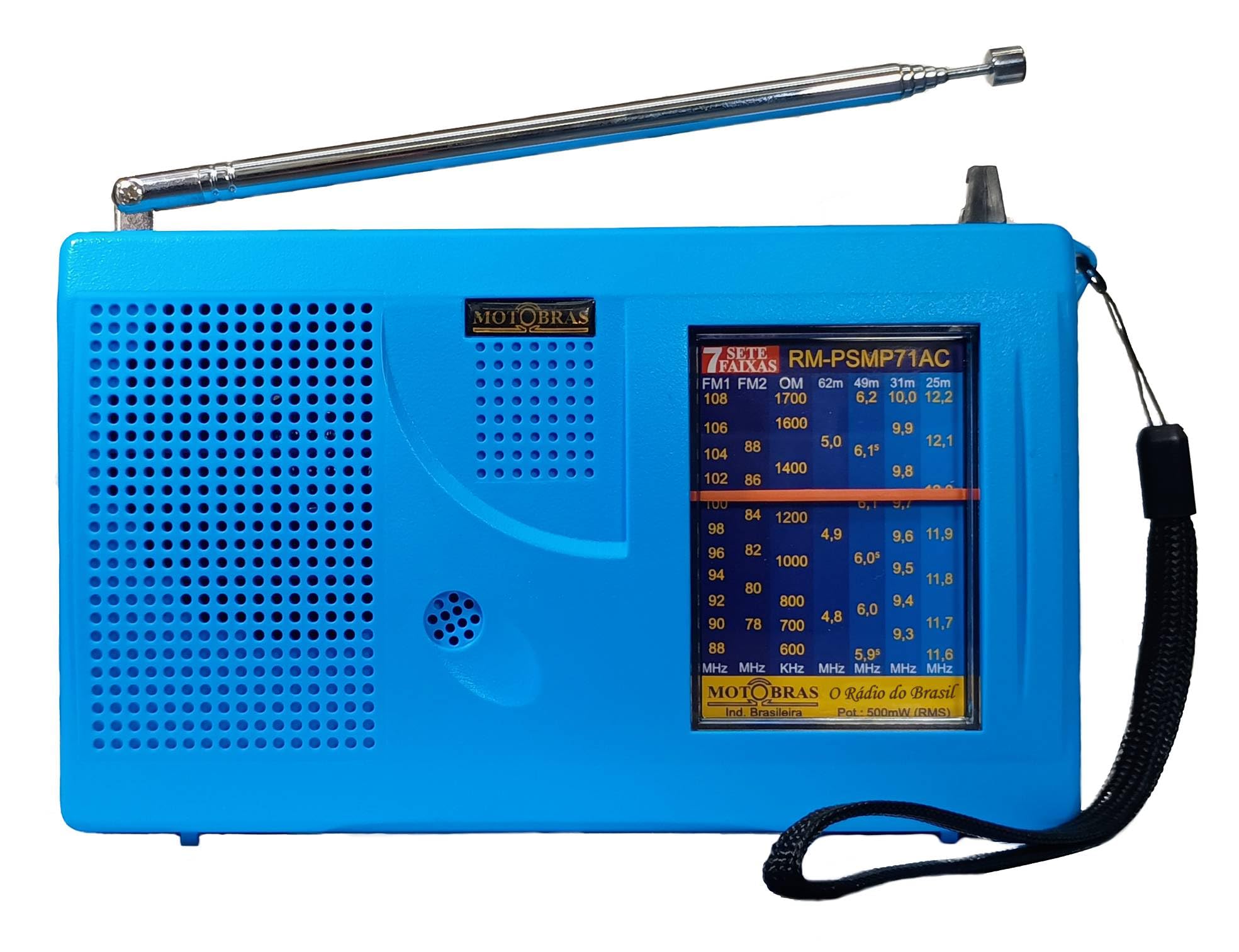 "Rádio Portátil Motobras 0,5W RMS com 7 Faixas e Sintoniza FM,OM e OC - RM-PSMP-71AC