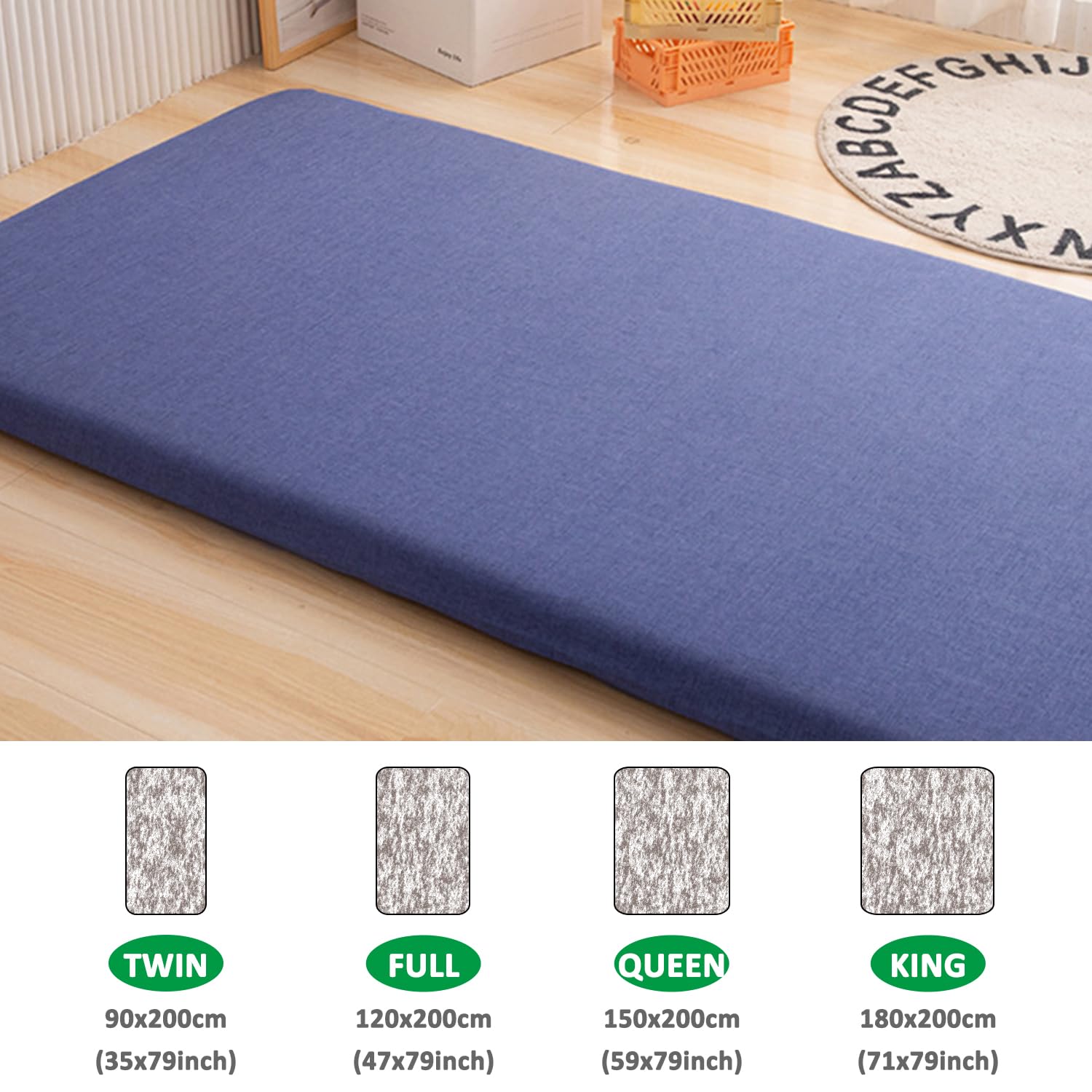 Housse de futon 100 % coton lavable pour matelas de sol traditionnel Shikibuton - Housse de protection zippée - Lavable en machine - 80 x 190 cm - Gris