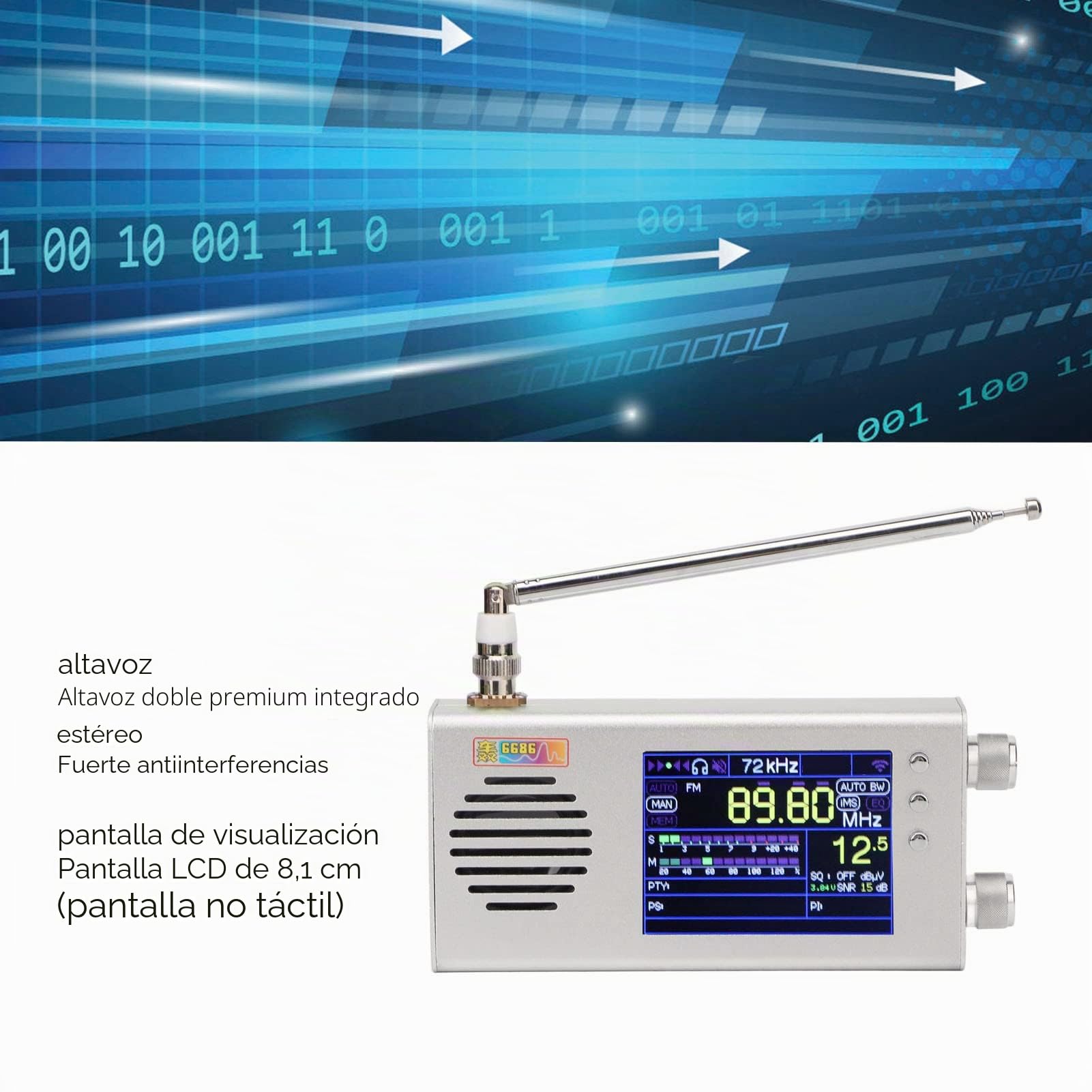Receptor de Radio de Banda Completa, Radio Am FM de Corta de Larga de Media, Radio de Banda Completa Portátil LCD de 3,2 Pulgadas con Caja de Metal, Altavoz,