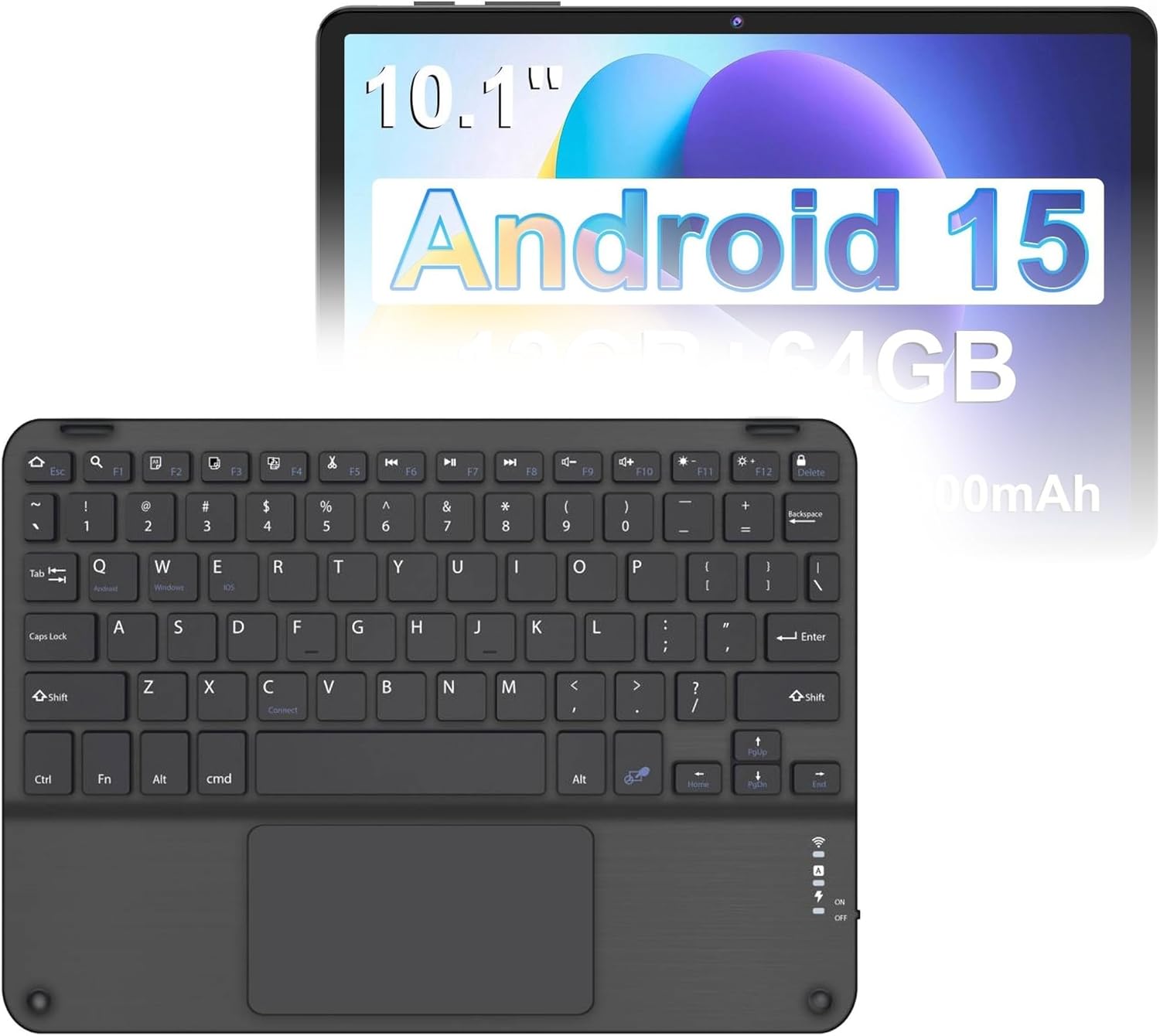 BoxWave Keyboard Compatible with COLORROOM K10 Android 15 Tablet (10.1 inch) - SlimKeys Bluetooth Keyboard with Trackpad, Portable Slim TouchPad - Jet Black
