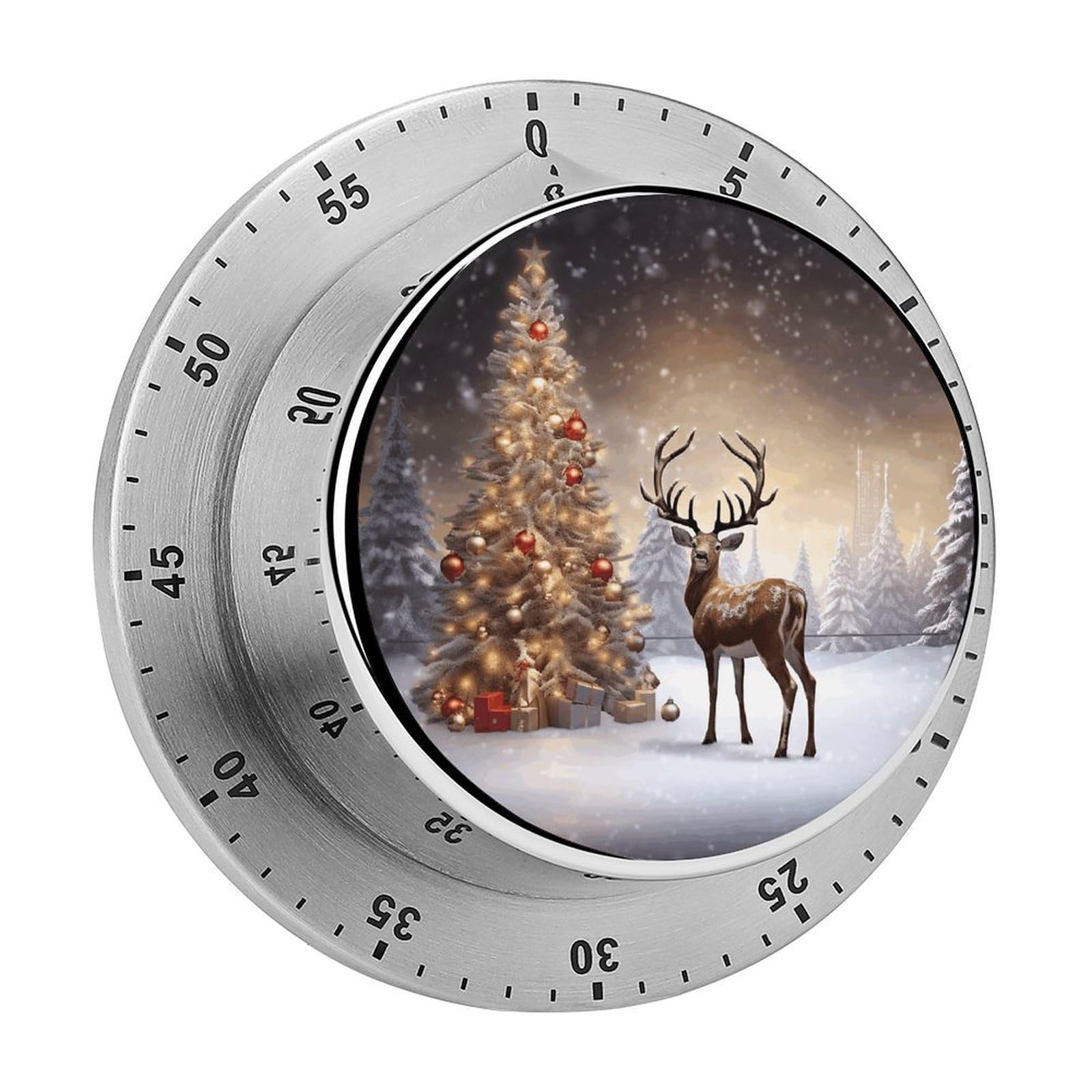 Christmas Tree and Reindeer Kitchen Timer Chef Cooking Timers Clock with Loud Alarm Exquisite Stainless Steel Mechanical