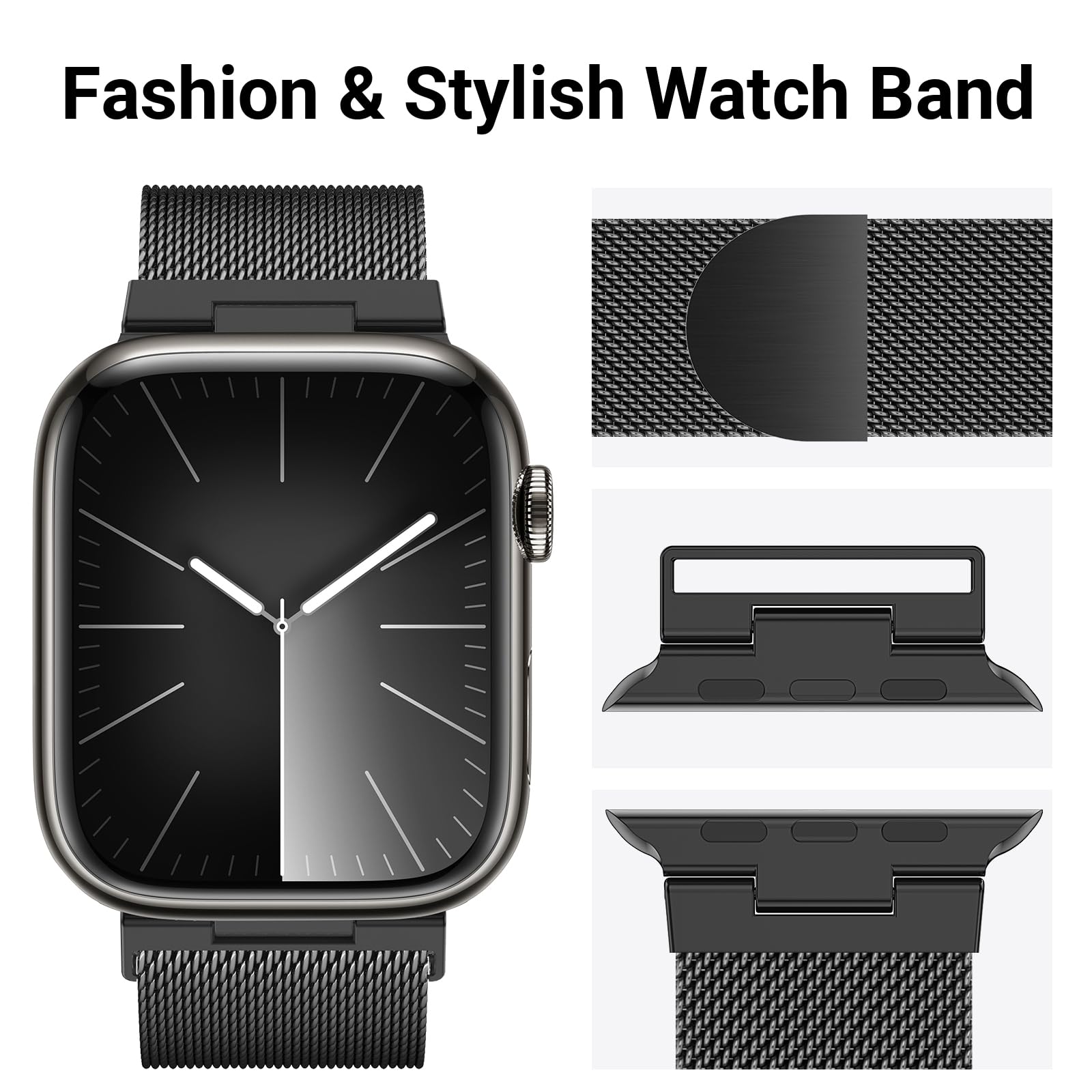 Higgs Metallo Cinturino Compatibile con Cinturino Apple Watch 40mm 38mm 41mm 44mm 42mm 45mm ultra 2 49mm Uomo, Cinturini Maglia Milanese Regolabili Magnetiche per iWatch Series SE/2 9 8 7 6 5 4 3 2 1