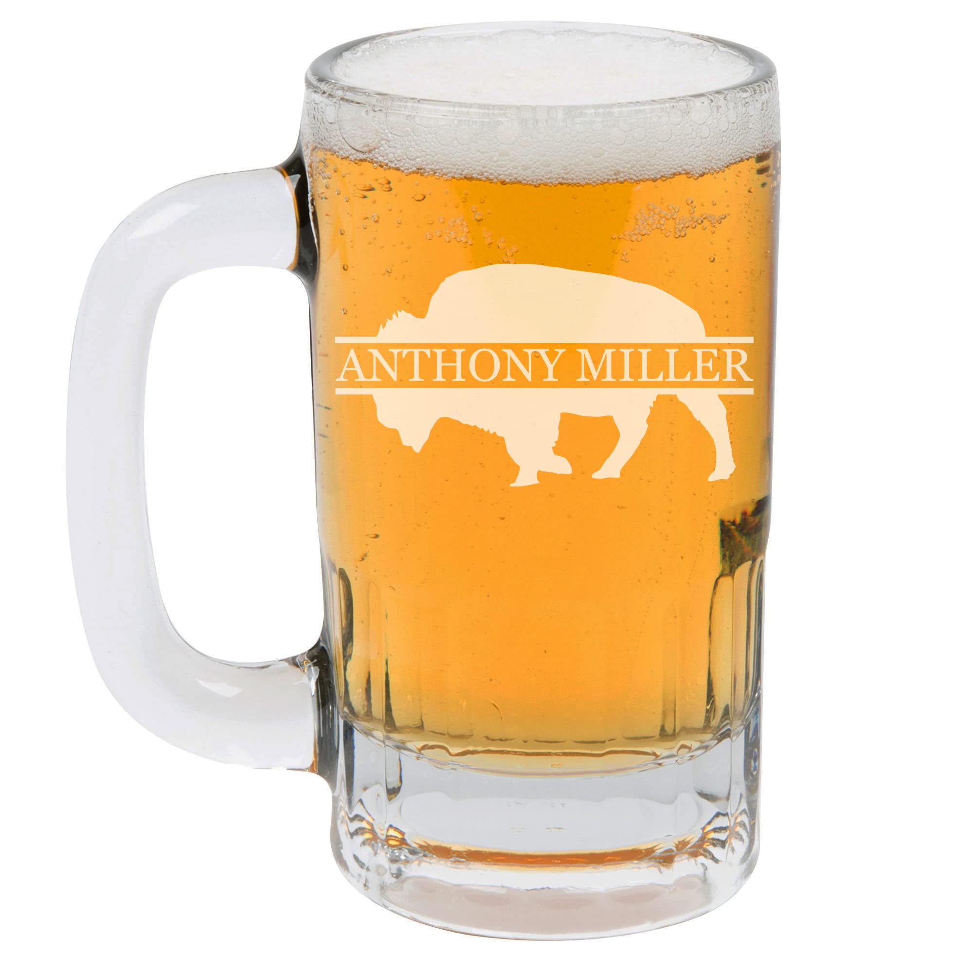 Custom Engraved Glass Personalized Buffalo Strike (12 oz Beer Mug)