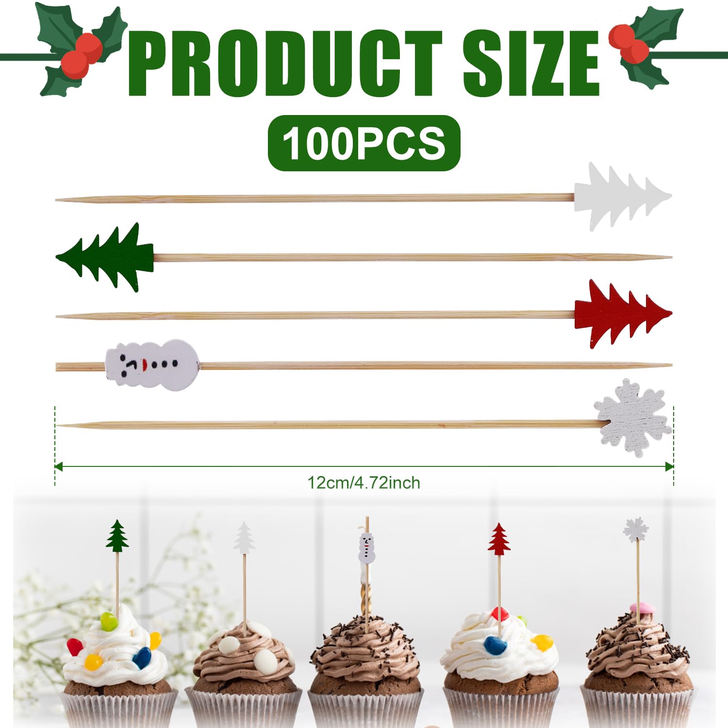 100 pezzi di Natale cocktail Picks Santa Snowman Alce Albero di Natale Bambù Stuzzicadenti Antipasto Stuzzicadenti Bambù Stuzzicadenti per Natale Festa della Casa Torta Decorazione Alimentare
