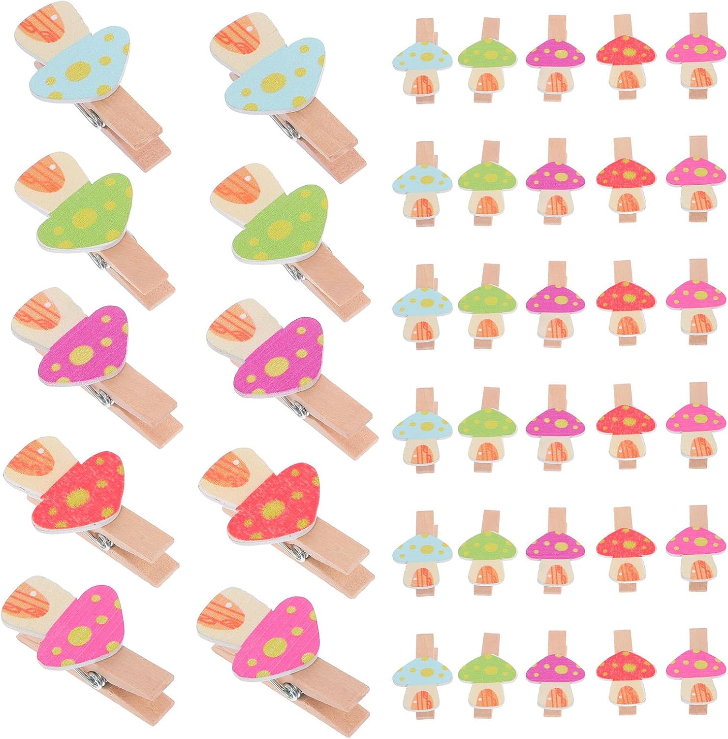 50pcs Wooden Mushroom Photo Clip Ornament with Rope for Cards Crafts