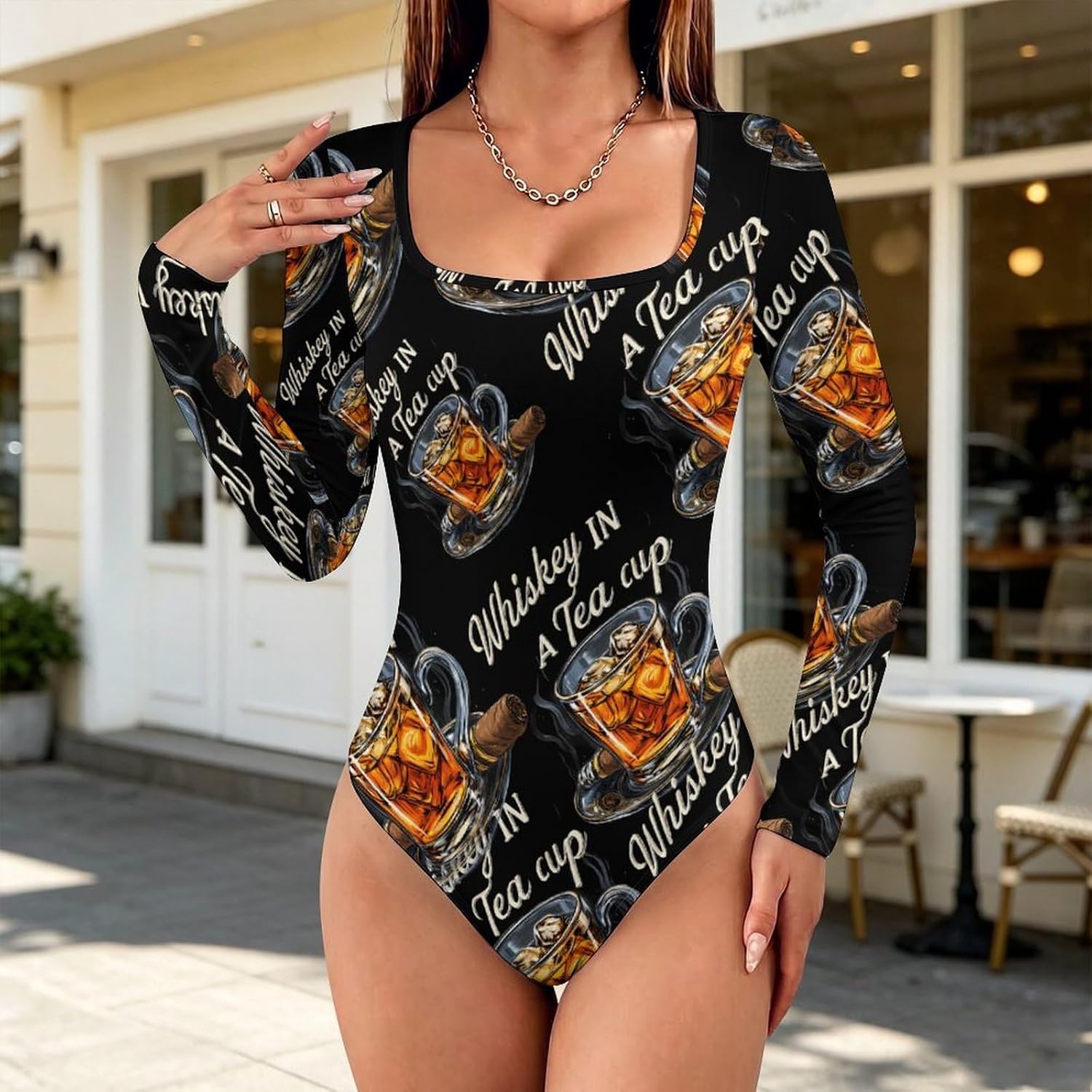 Cigar Whiskey In A Teacup Women's Bodysuits Long Sleeve Top 5XL