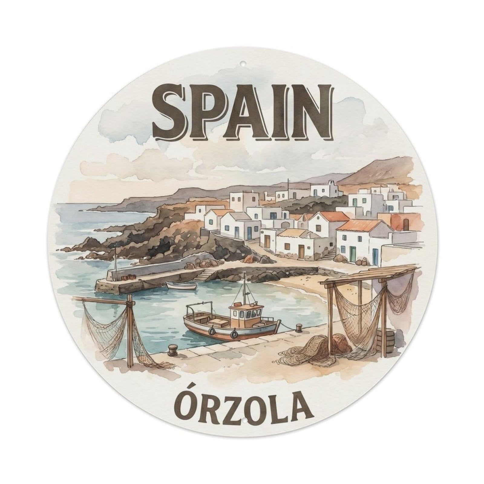 Lanzarote Orzola Spain Beach Travel Watercolor Metal Tin Sign
