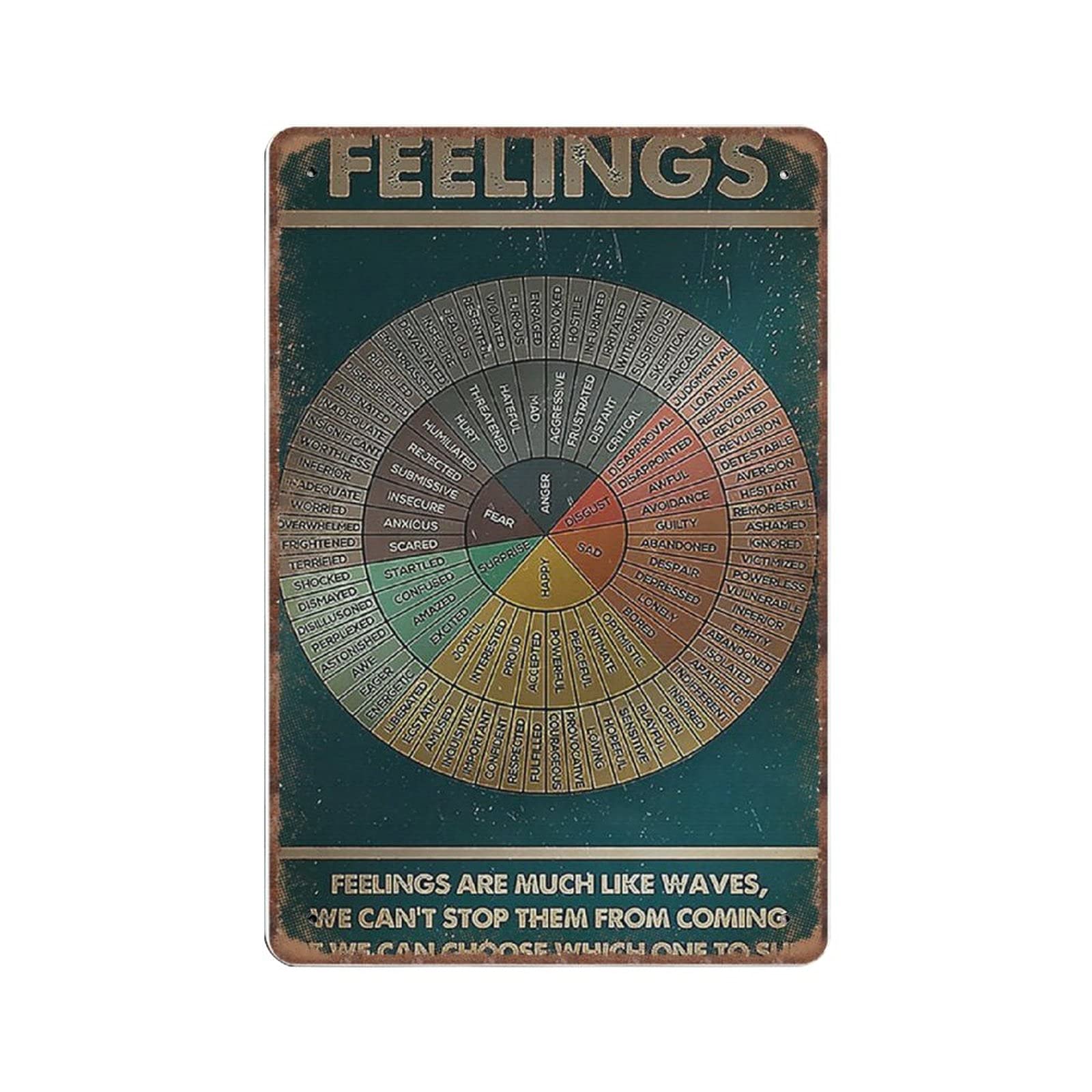 rayprint Social Worker Feelings Tin Signs - Feelings Are Much Like Waves Print, Counselor Therapist Gift Vintage Poster Metal Sign Wall Decor Kitchen Retro Parlor gifts for mom Dad, 20X30cm