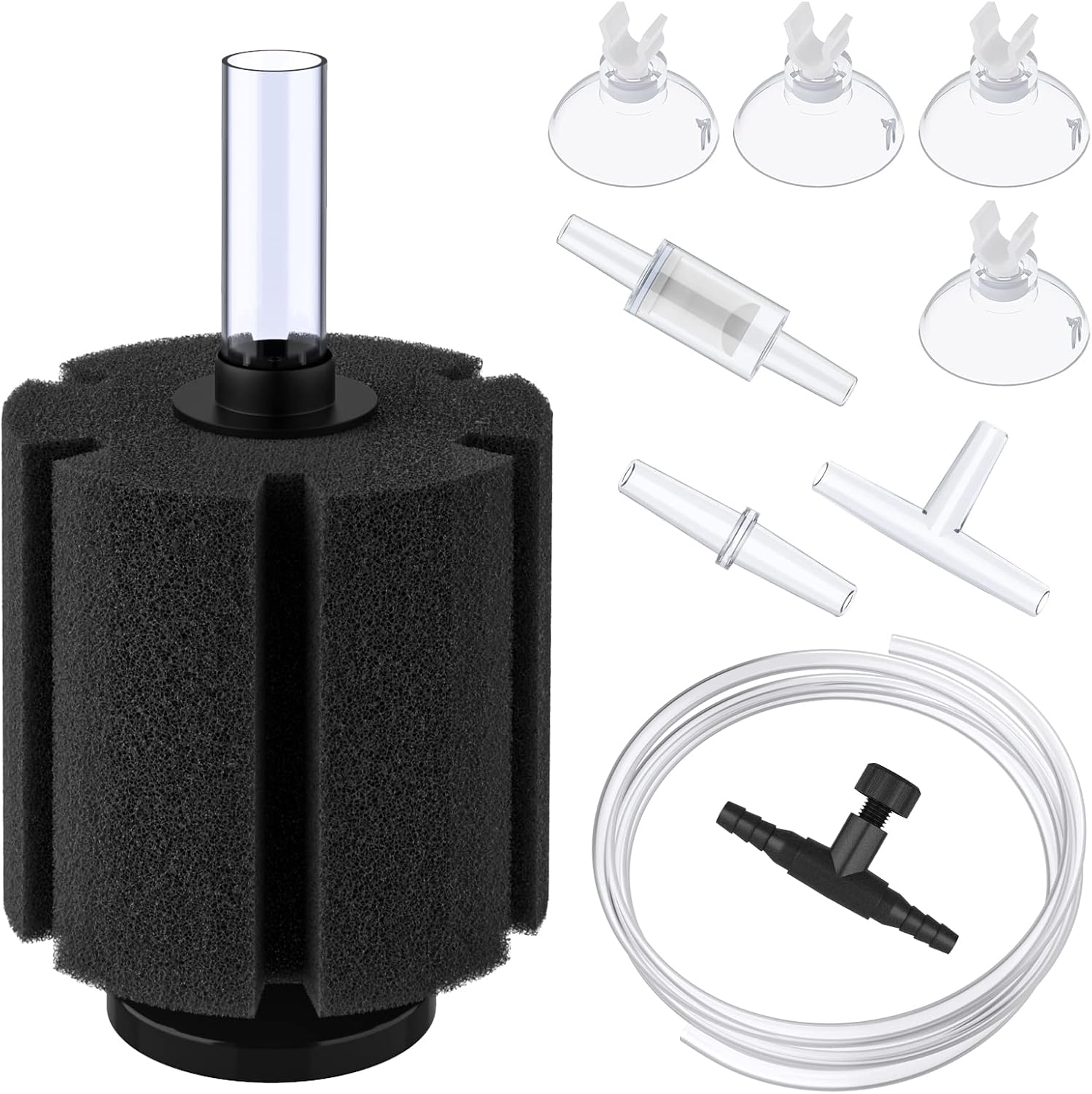 Pawfly Large Aquarium Bio Sponge Filter Quiet Betta Fry Shrimp and Small Fish Foam Filter with Airline Tubing Suction Cups Check Valve Connectors and Control Valve Accessories for 240 Litre Fish Tank