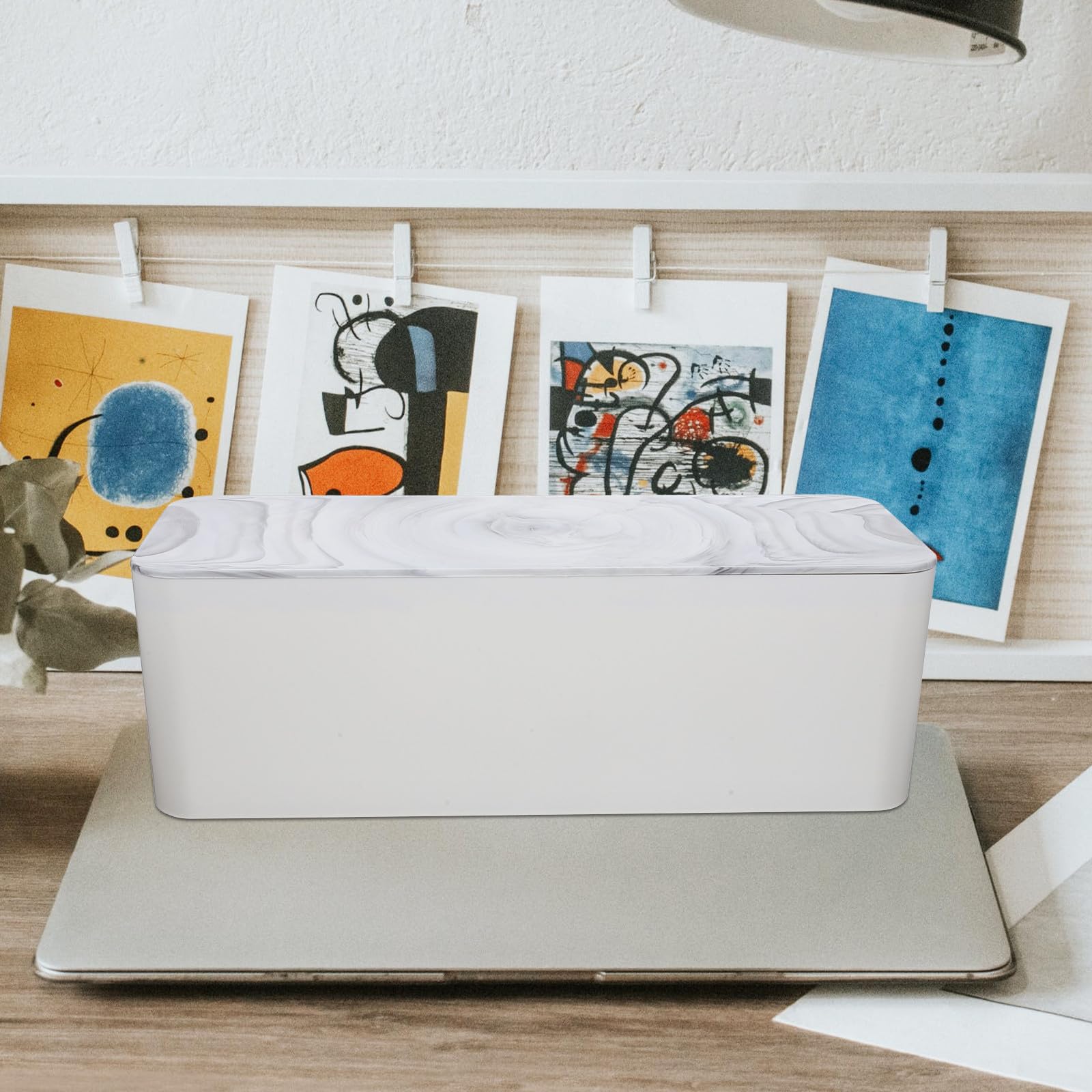 Kabelorganisator Kasten mit Bambusdeckel und Großem Fassungsvermögen Weißer Kabelmanagementkasten aus Hips für Büro und Zuhause Leicht zu Reinigen und Vielseitig Einsetzbar