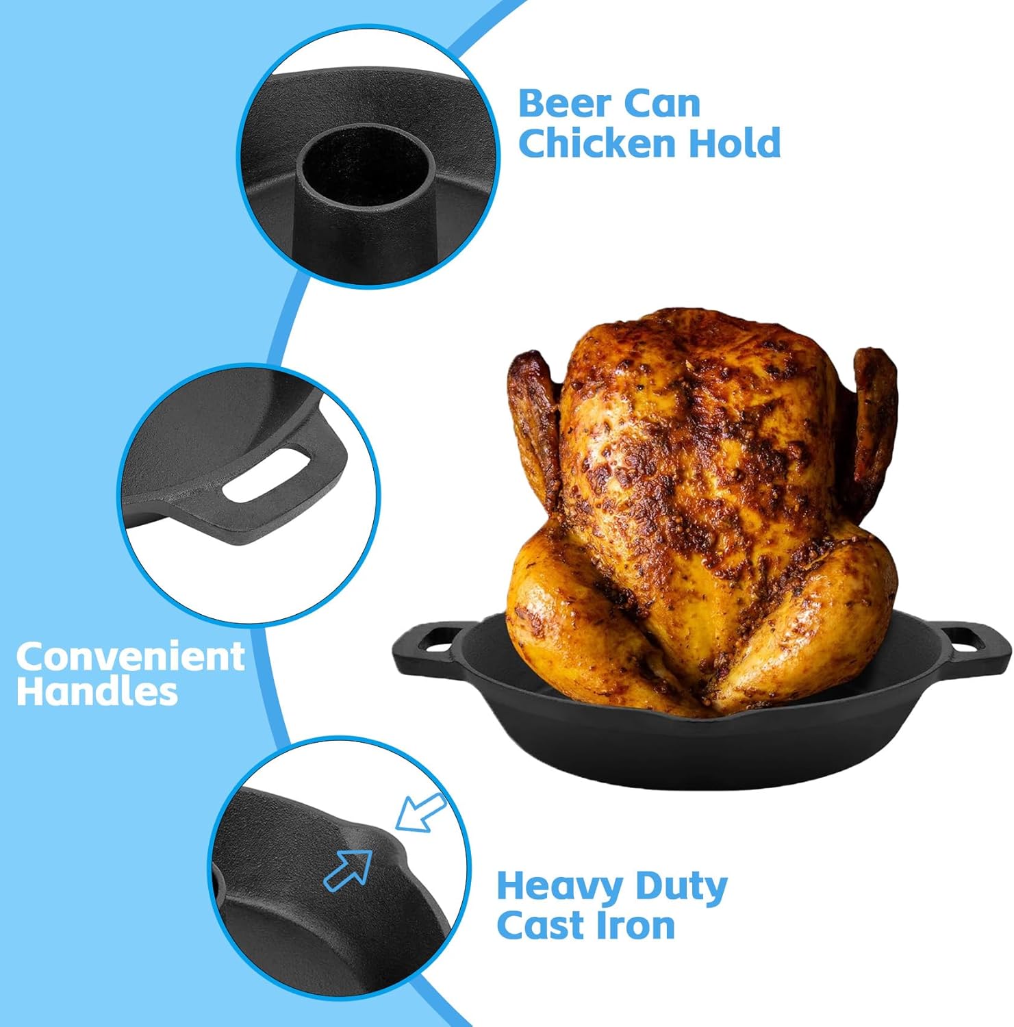 Thanksgiving Cast Iron Chicken Roaster Beer Can Chicken Roasting Pan, Beer Can Chicken Holder Chicken Stand for Most Grills and Oven, Turkey Roasting Pan for Thanksgiving Christmas Roast Chicken