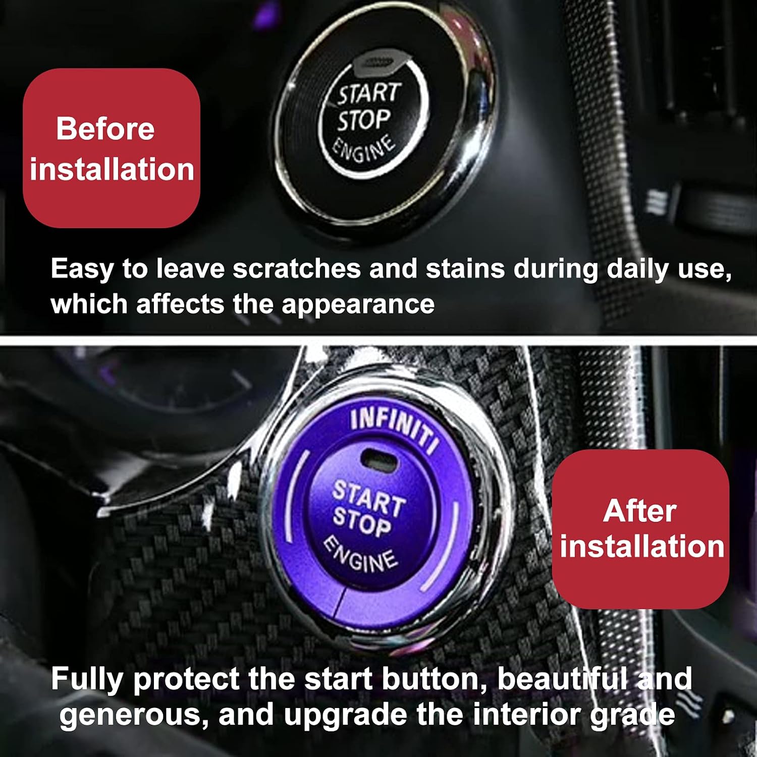 Engine Start Button Cover,2pcs Engine Start Stop Button Trim Cover Aluminum Alloy Decor Fit for Q50L QX60(Blue)
