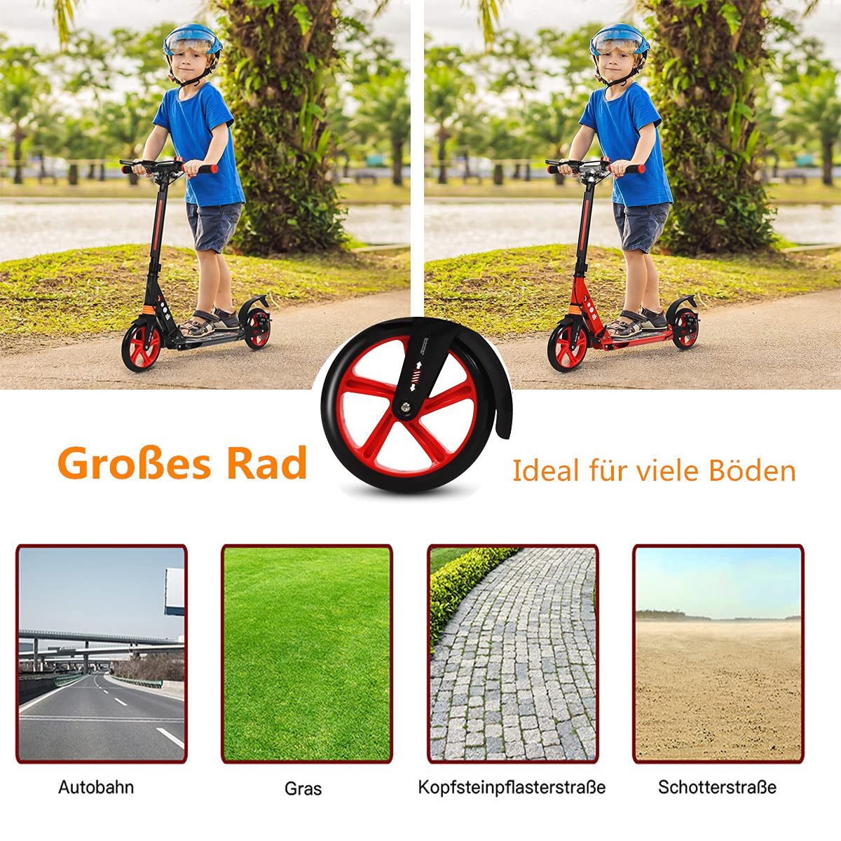 RELAX4LIFE Scooter Plegable con Altura Regulable, Patinete de Aluminio con Timbre, 2 Frenos y Doble Suspensión para Niños y Adultos 120-190 cm, Carga 100KG, Negro