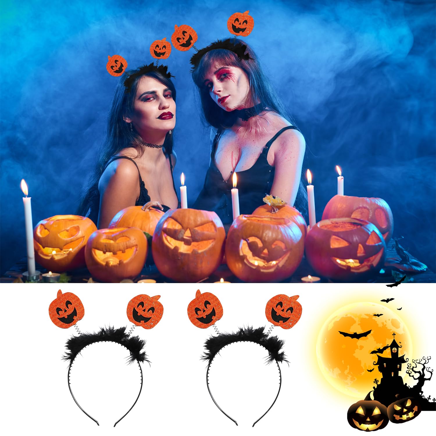 DVOFU 2Pieces Halloween Pumpkin Hair Bopper Headband Cute Orange Fashion Headband Devil Angel Costume Accessory for Women Men Ghost Party - Image 4