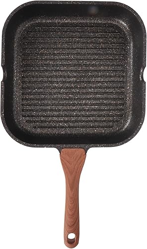 Miniatura 5 de Syrisora Sartén para parrilla de estufa Sartén cuadrada de inducción de aluminio Sartén antiadherente para carne casera (L)