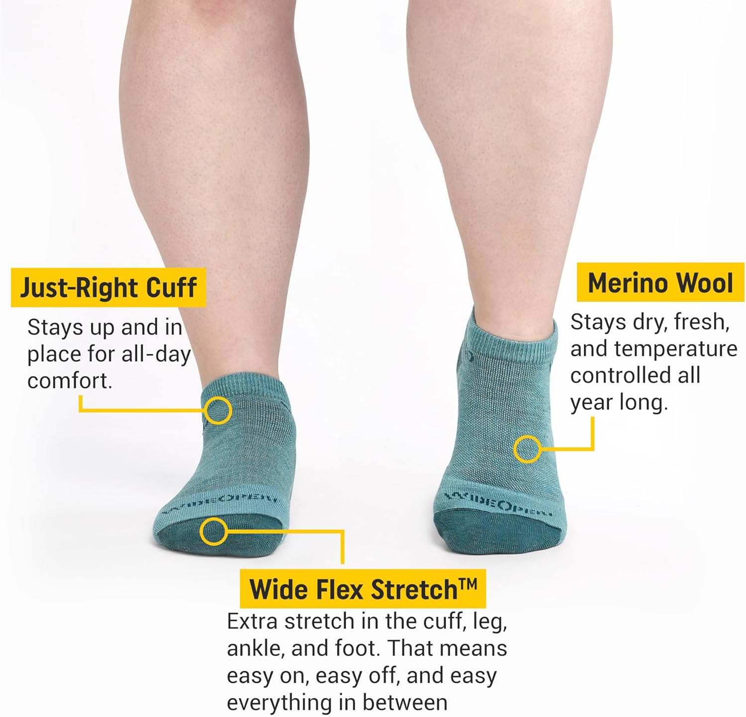 Wide Open Women's Solid Cushioned Ankle Socks - Stretch Fit Merino Wool Non-Binding Everyday Socks for Wide Feet