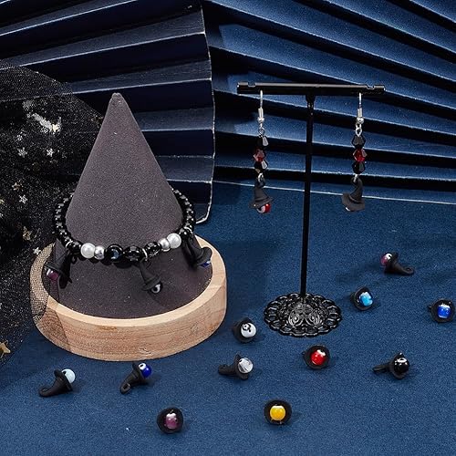Miniatura 4 de SUNNYCLUE 1 caja de 40  60 dijes de sombrero de bruja, más opciones, color negro, plata antigua, surtido, sombreros de bruja de Halloween, sombreros
