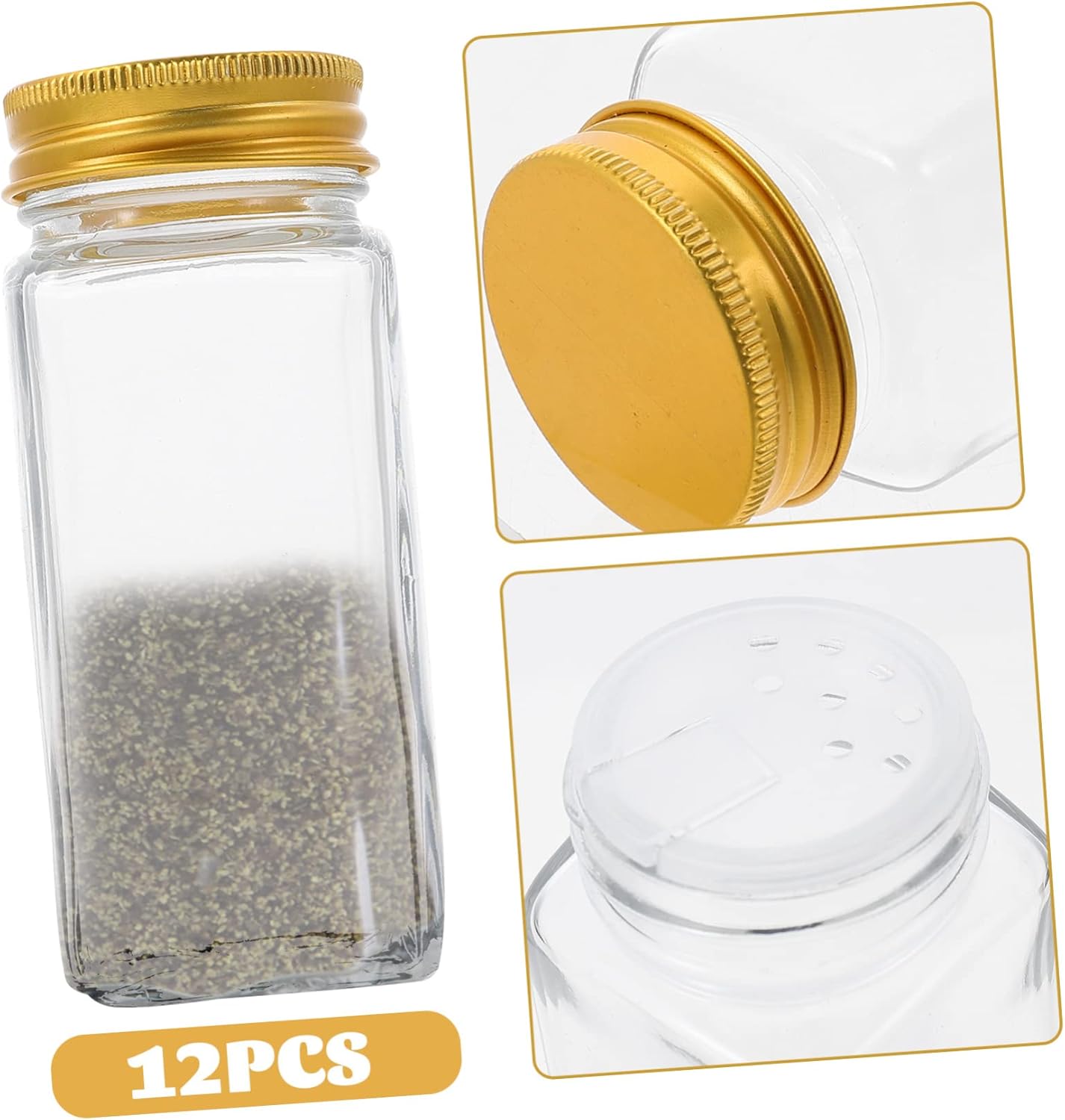 Mikinona 12pcs Glass Shaker Glass Spice Containers Organization and Storage Spice Jars Lids