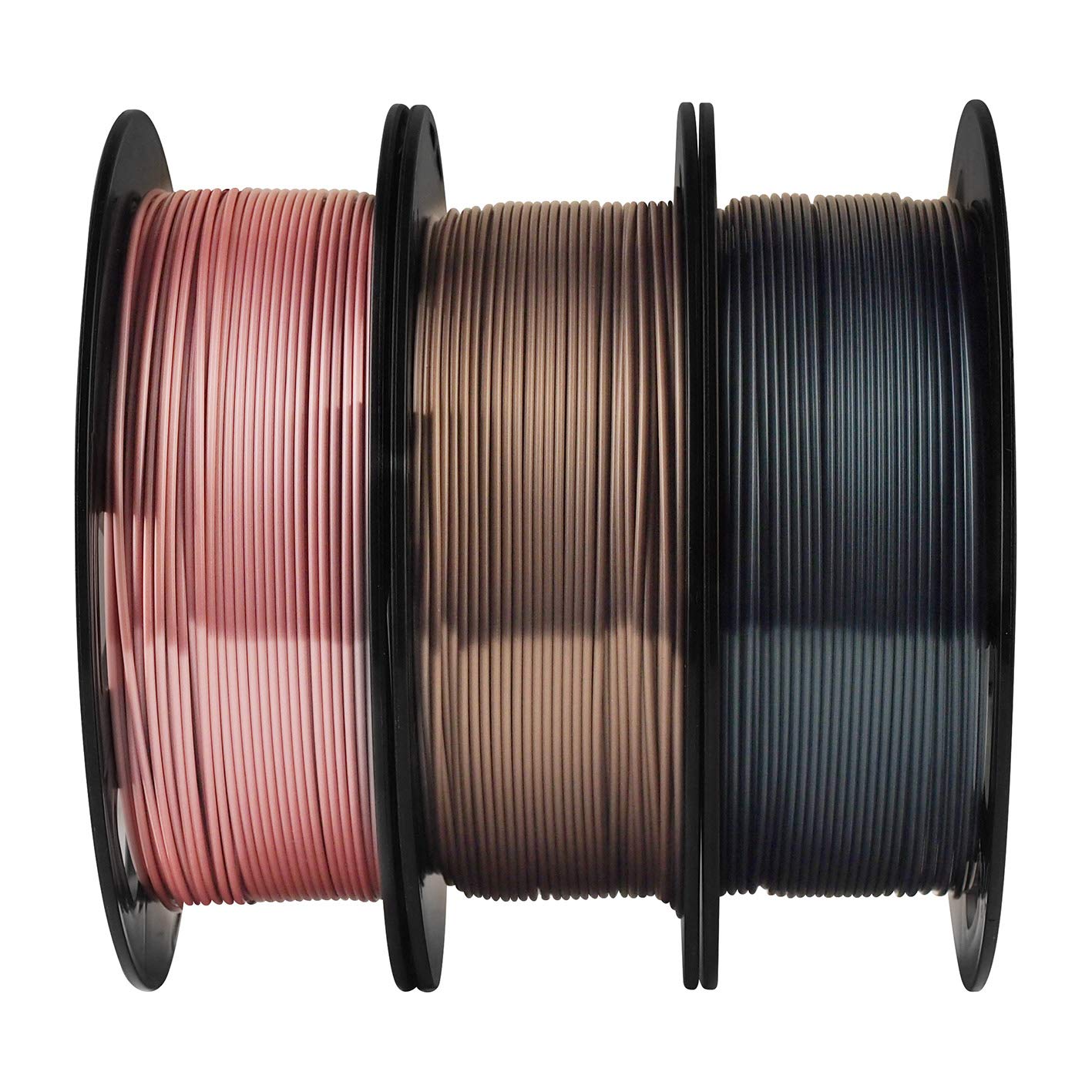 Paquete de Filamentos PLA Oro, Plata y Cobre Sedoso y Brillante, 1.75 mm. / 0.069 pulgadas, filamento de impresora 3D, cada bobina pesa 0.5 Kg, / 1.1 libras, paquete de 3 bobinas 2