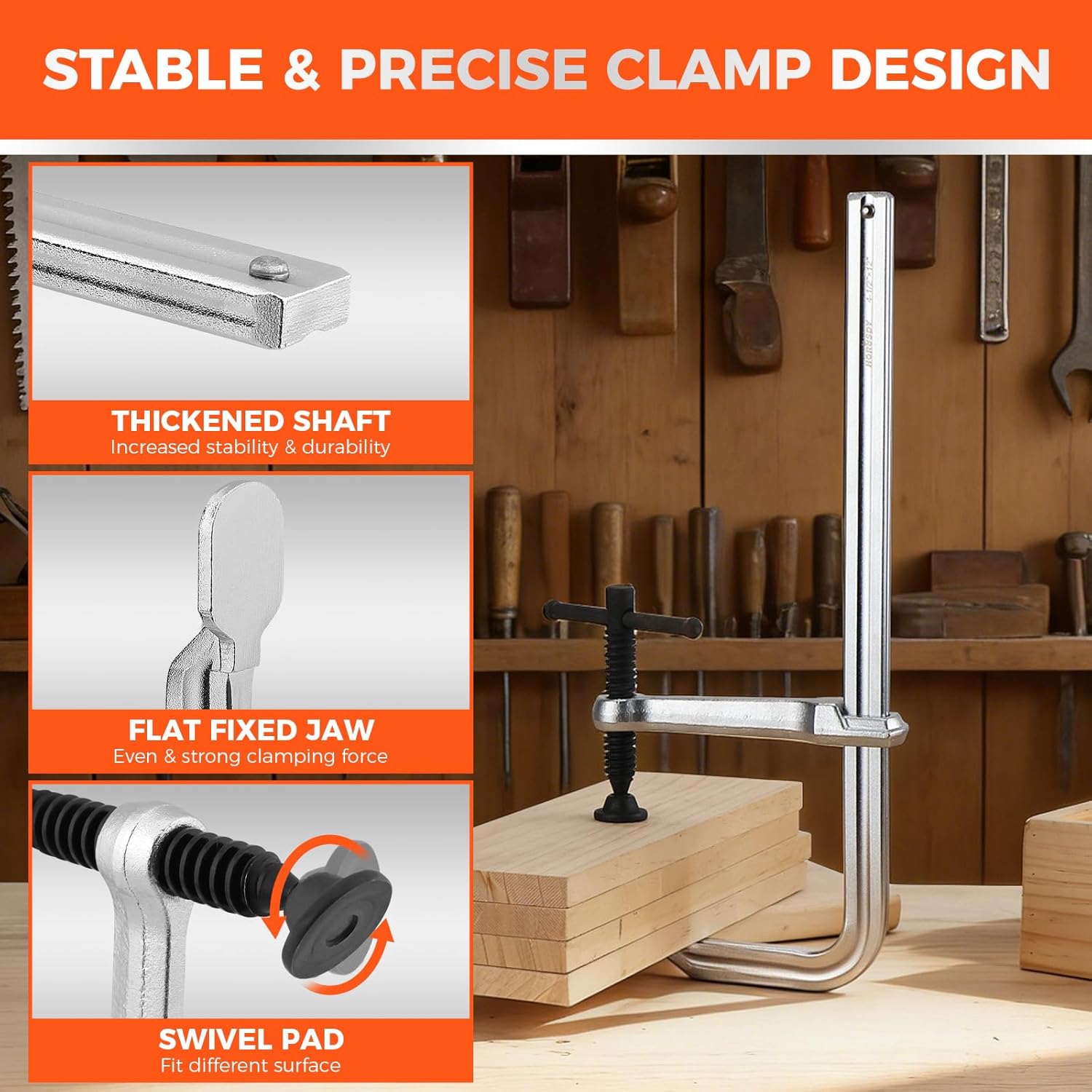 HORUSDY 4PCS Heavy-Duty Bar Clamps, 12-Inch F Bar Clamps with 1200LBS Strong Clamping Force, Drop-Forged Steel Frame, Smooth Adjustment for Woodworking, Metalworking, Welding, DIY, and Garage Projects