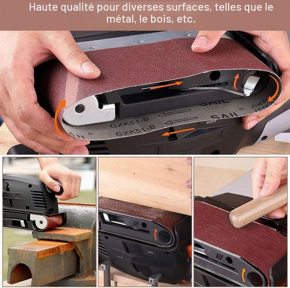 KAHEIGN 30 Pièces Bande De Ponçage, 75 x 533mm Tissu En Tissu Bande De Ponçage 40/60/80/120/180/240 Grains Oxyde D'aluminium Papier De Verre Ceintures Power File Pour Ponceuses à Bande Bosch
