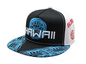 Hawaii Tribal Tiki Black and White Flat Brim Island Cap