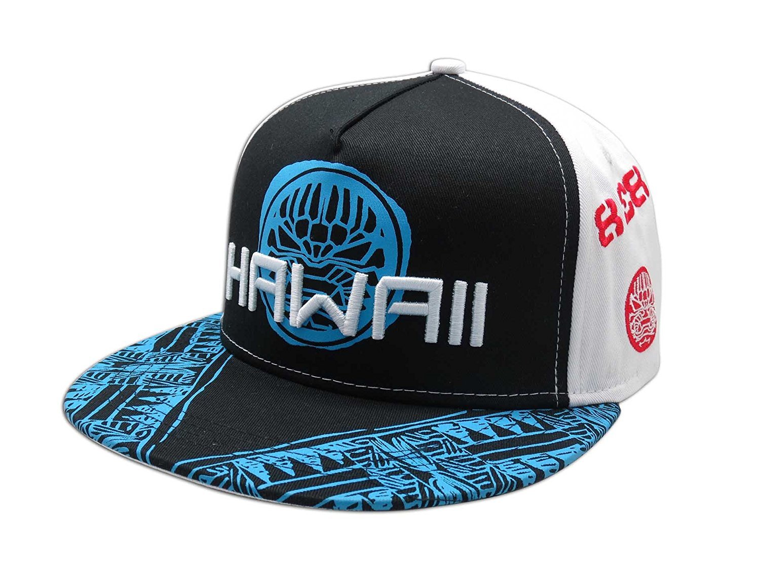 Hawaii Tribal Tiki Black and White Flat Brim Island Cap