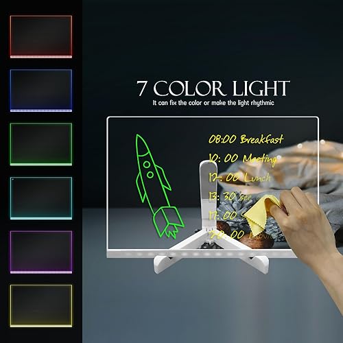 Miniatura 6 de Masshomi Luz nocturna blanca cálida, tablero de mensajes transparente para bricolaje, con bolígrafo blanco, calendario de notas, portátil,