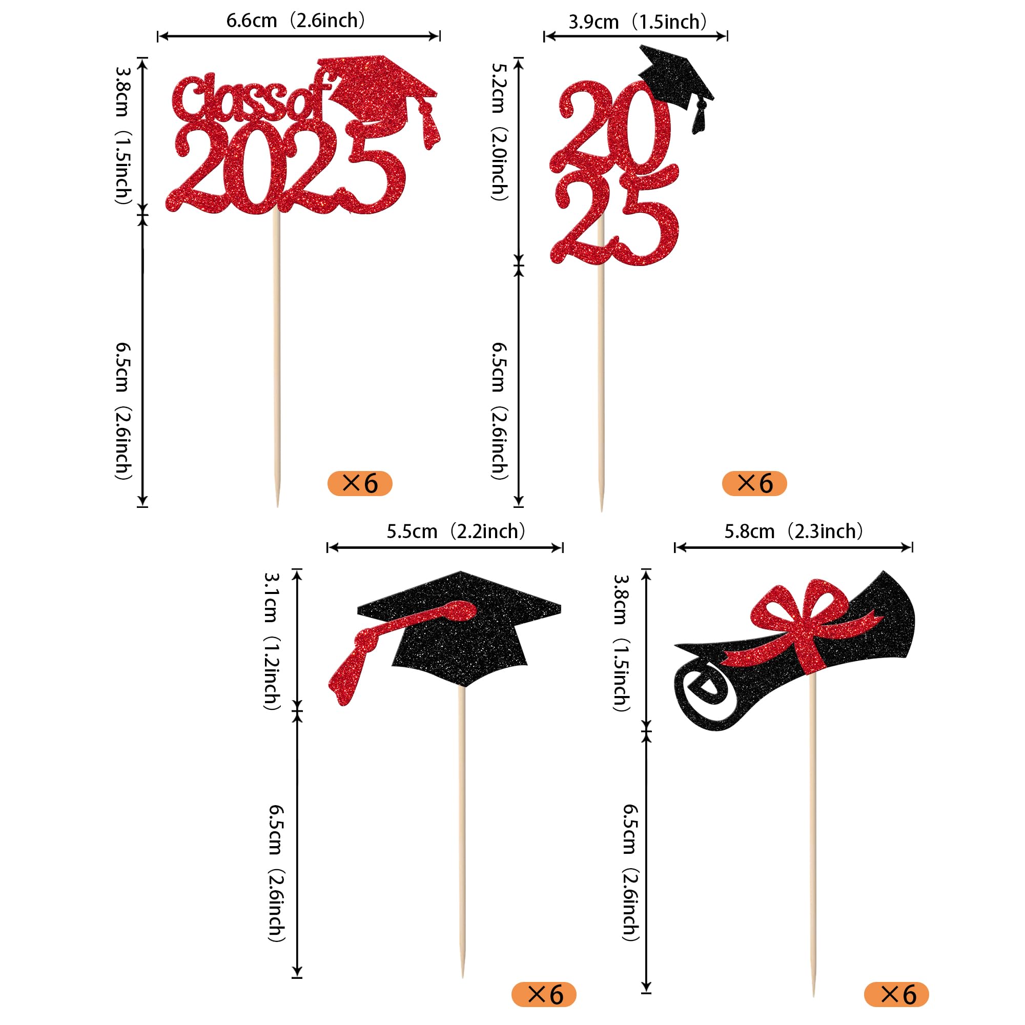 Xsstarmi 24 Pack Red Glitter 2026 Graduation Cupcake Toppers Class of 2026 Diploma Cupcake Picks for 2026 Graduation Theme Party Cake Decorations - Image 2