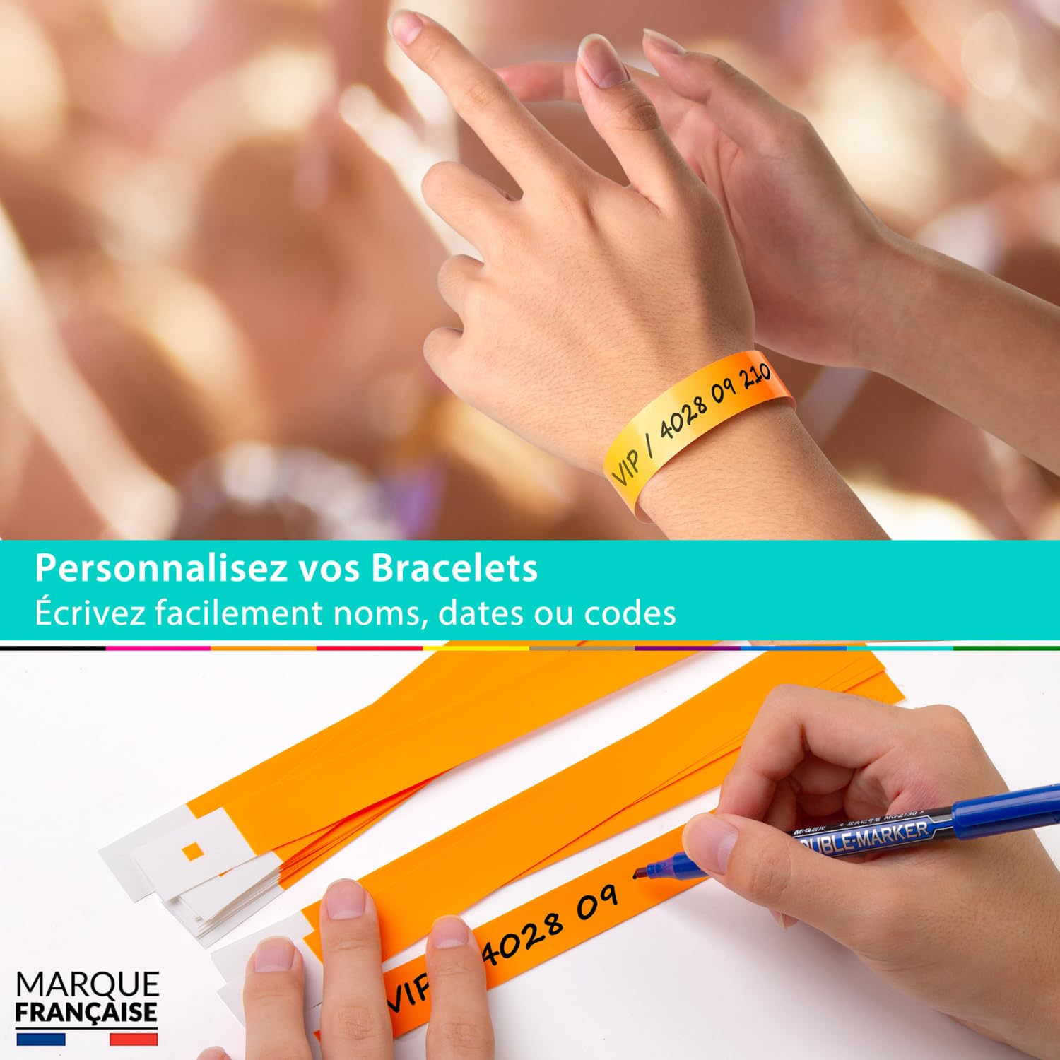 Bracelet Papier Événements x1000 ✮Marque Francaise✮ Bracelet Identification Adulte pour Entrée Soirée Enfant Kermesse Spectacle Festival Concert Foire - Étanche 10 Couleurs Premium ✯GARANTIE À VIE✯