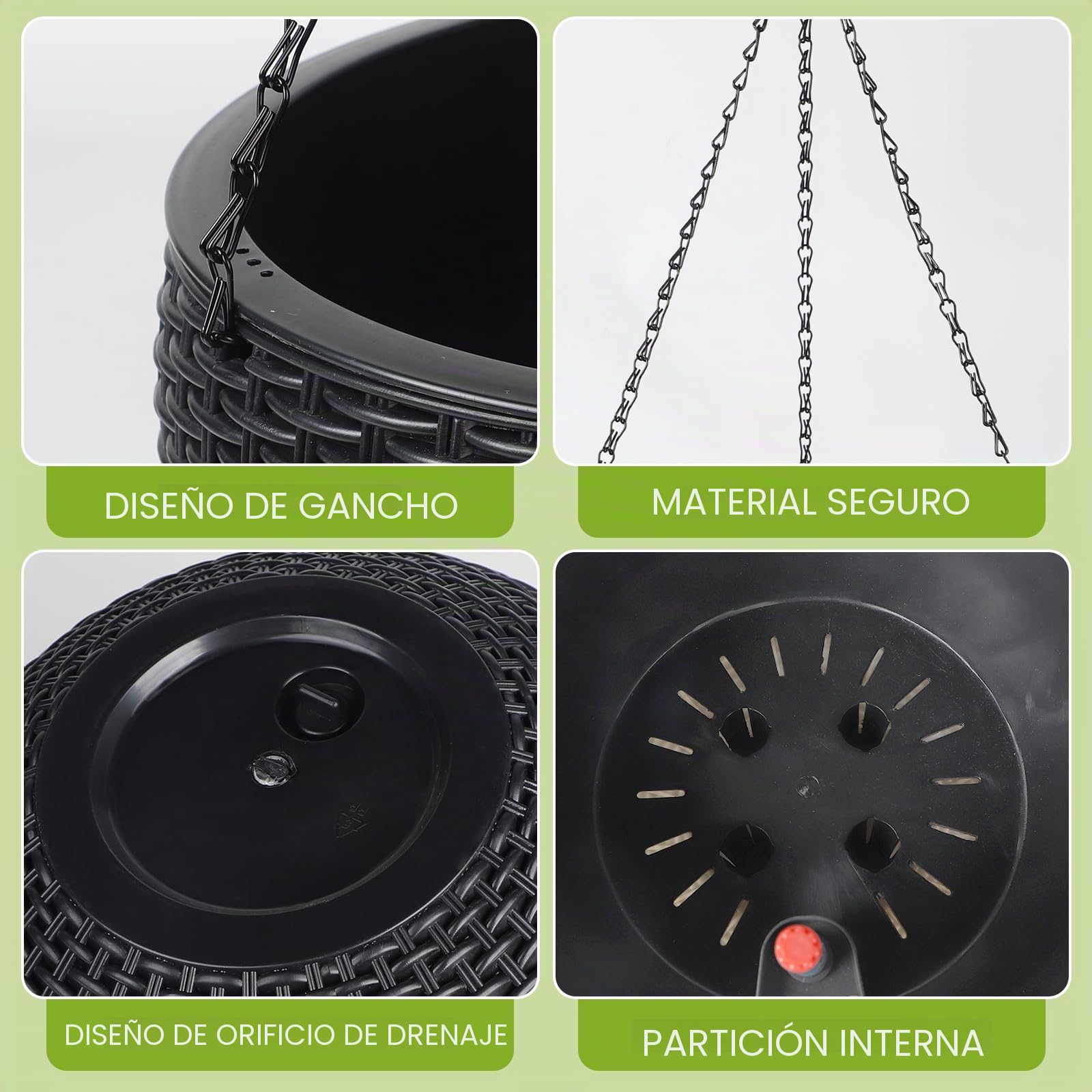 CPROSP 2pcs 28cm Auto-Riego Jardinera Colgante con Indicadores de Nivel de Agua y Ganchos De Cadena, Autorriego Maceta Colgante, Jardinera De Riego Maceta Auto para Exteriores, Techos, Balcones Negro
