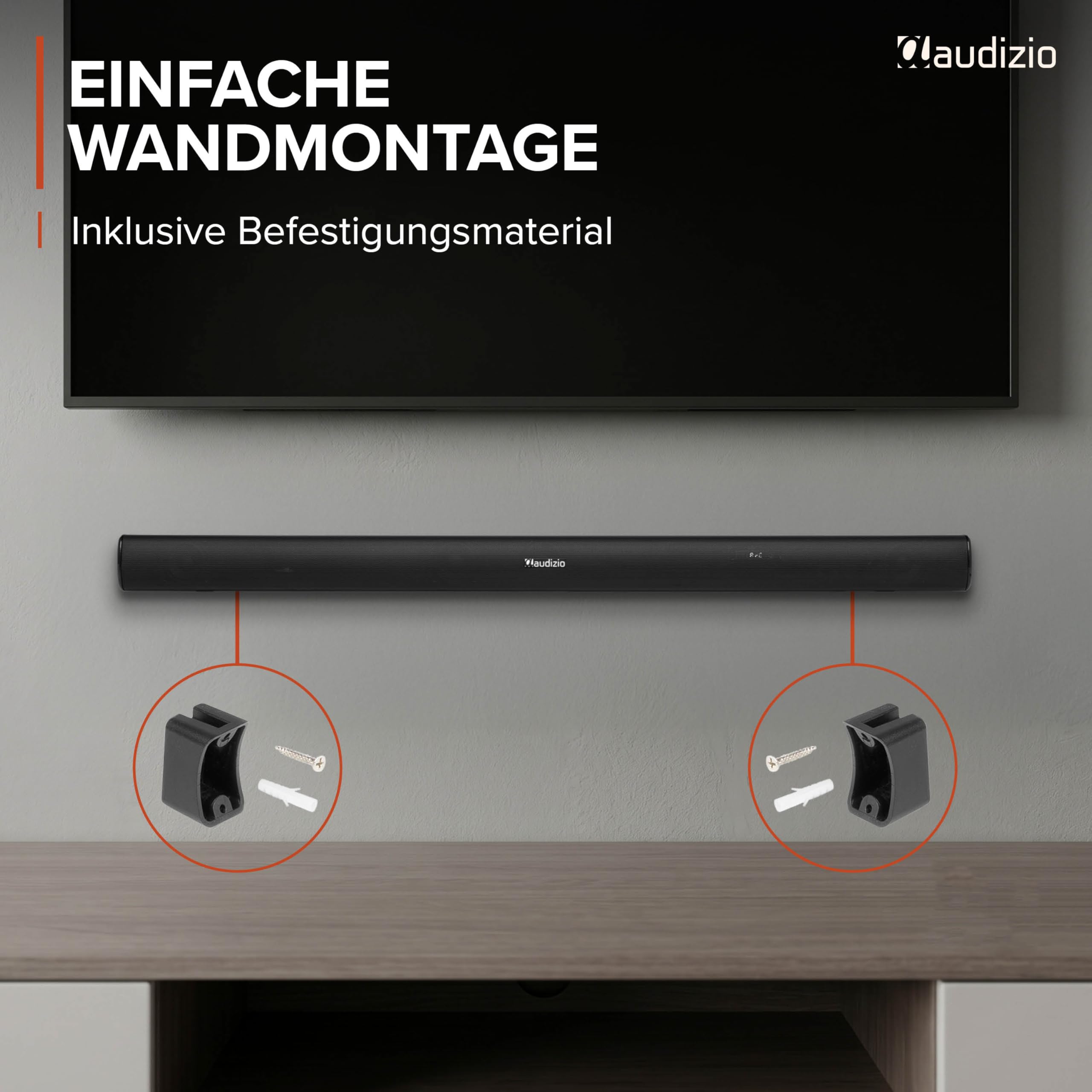 Audizio SB100 5.1 Soundsystem - TV Soundbar mit Subwoofer, 180 Watt, Bluetooth 5.3, Heimkino Soundsystem mit 2 Surround Lautsprecher, HDMI ARC, Optisch, 97cm Soundbar für TV Geräte, Fernbedienung