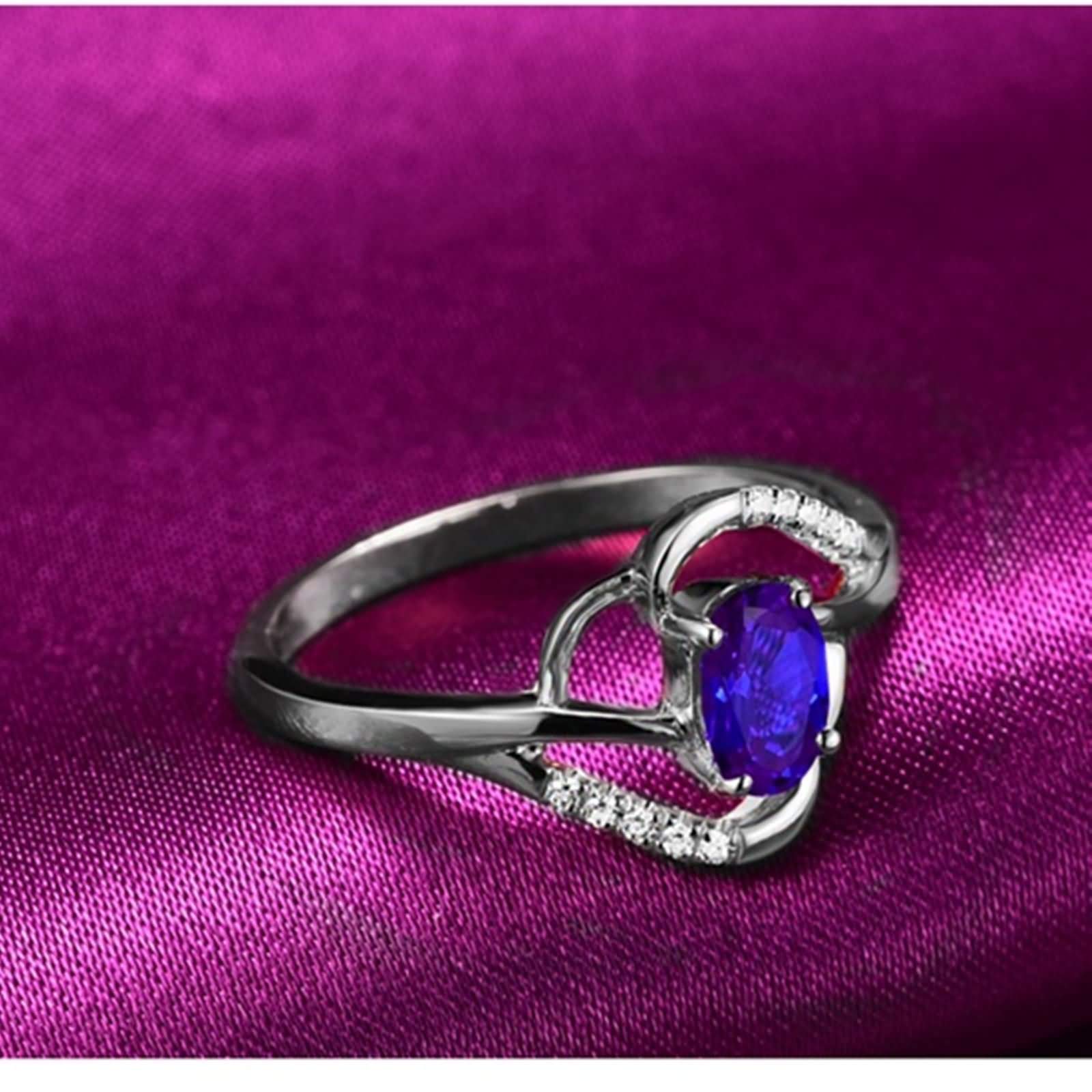 Daesar Anillo de Boda de Mujer con Oval con Zafiro Creado de 0.5ct y Moissanita, Oro Blanco 9K/14K/18K, Anillos de Compromiso Matrimonio Plata Azul