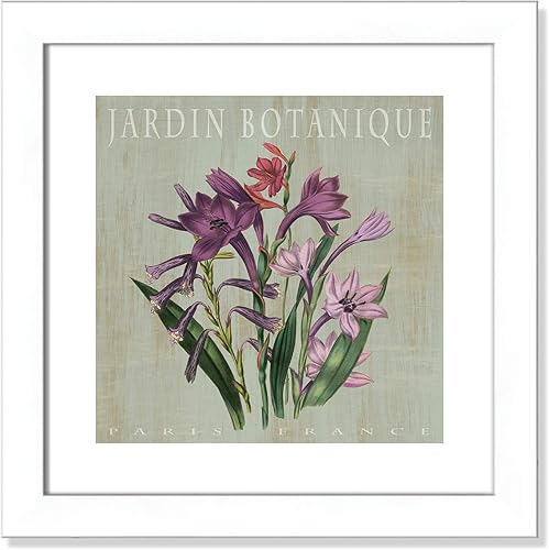 Casa Fine Arts Jardin Botanique II - Arte de pared botánico francés vintage, 16 x 16 pulgadas, marco blanco mate