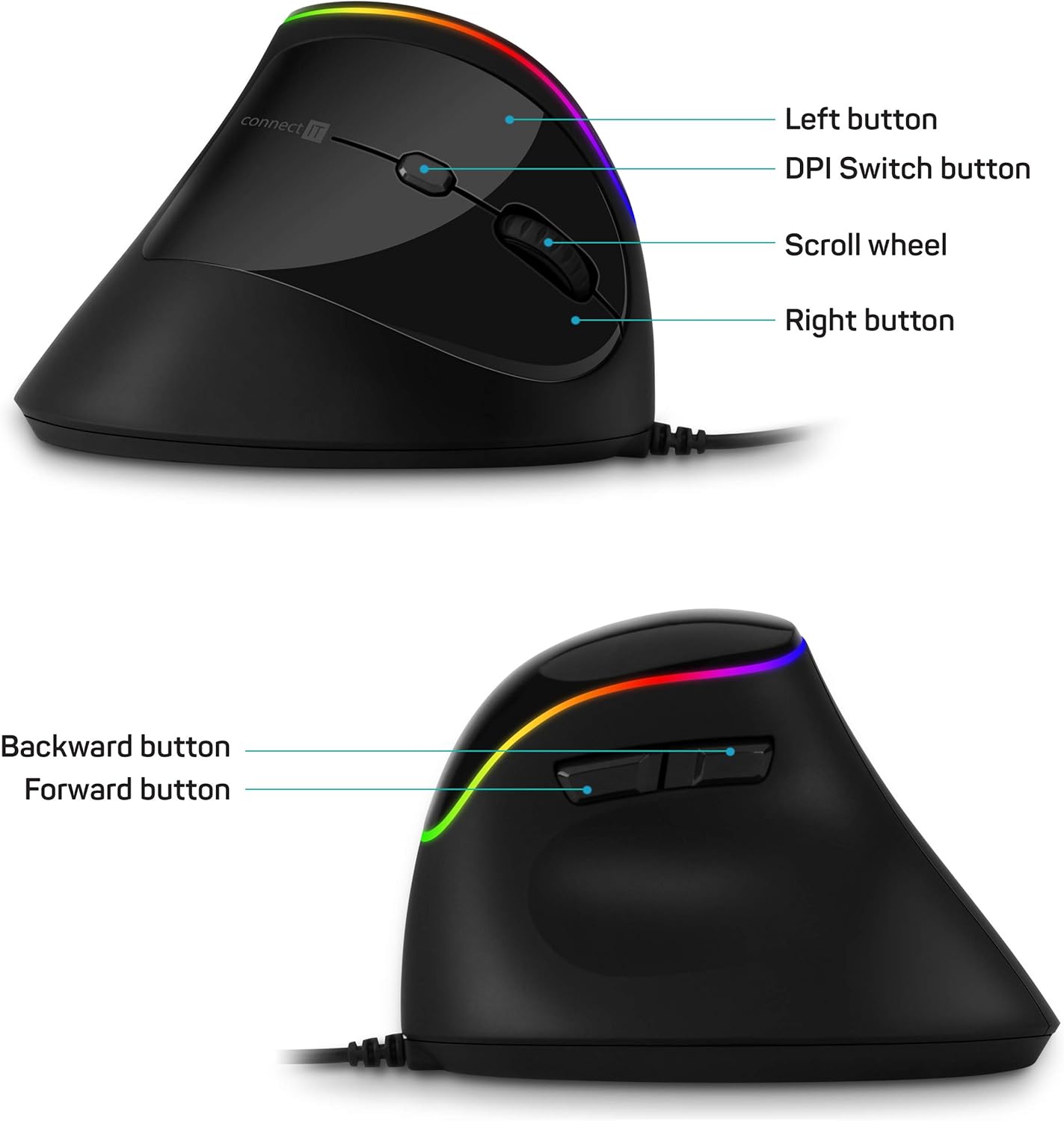 CONNECT IT Game for Health Ergonomic Vertical Mouse, BLACK