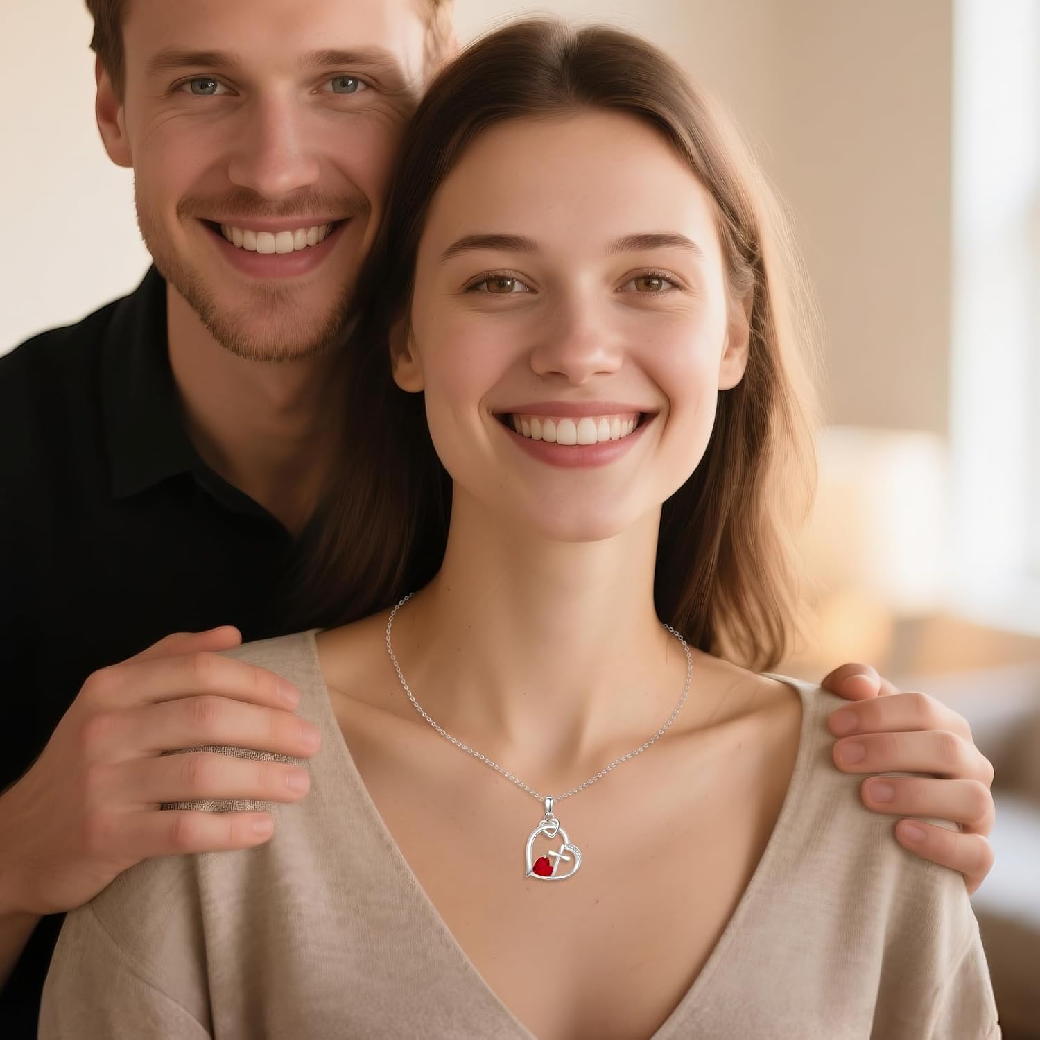 Heart Cross Necklace Cross Birthstone Necklace Christian Religious Jewelry Birthday Gifts for Women Wife Mom - Image 3