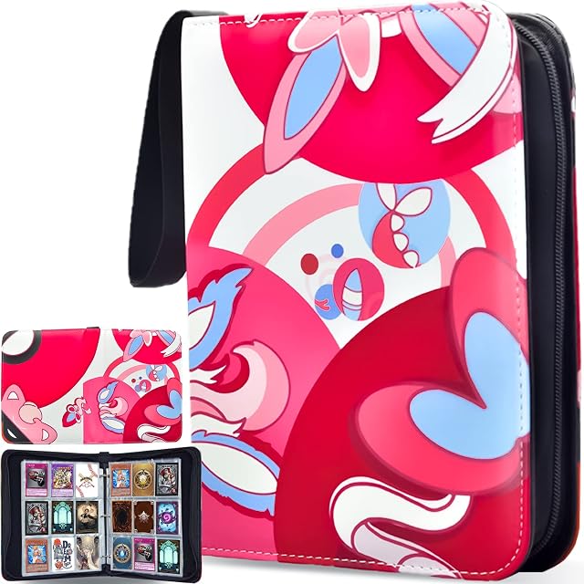 Card Binder for TCG Cards, YSISUM 9-Pocket Portable Card Collector Album Holder Book Fits 720 Cards with 40 Removable Sleeves, Trading Card Binder Display Storage Carrying Case for TCGPink)