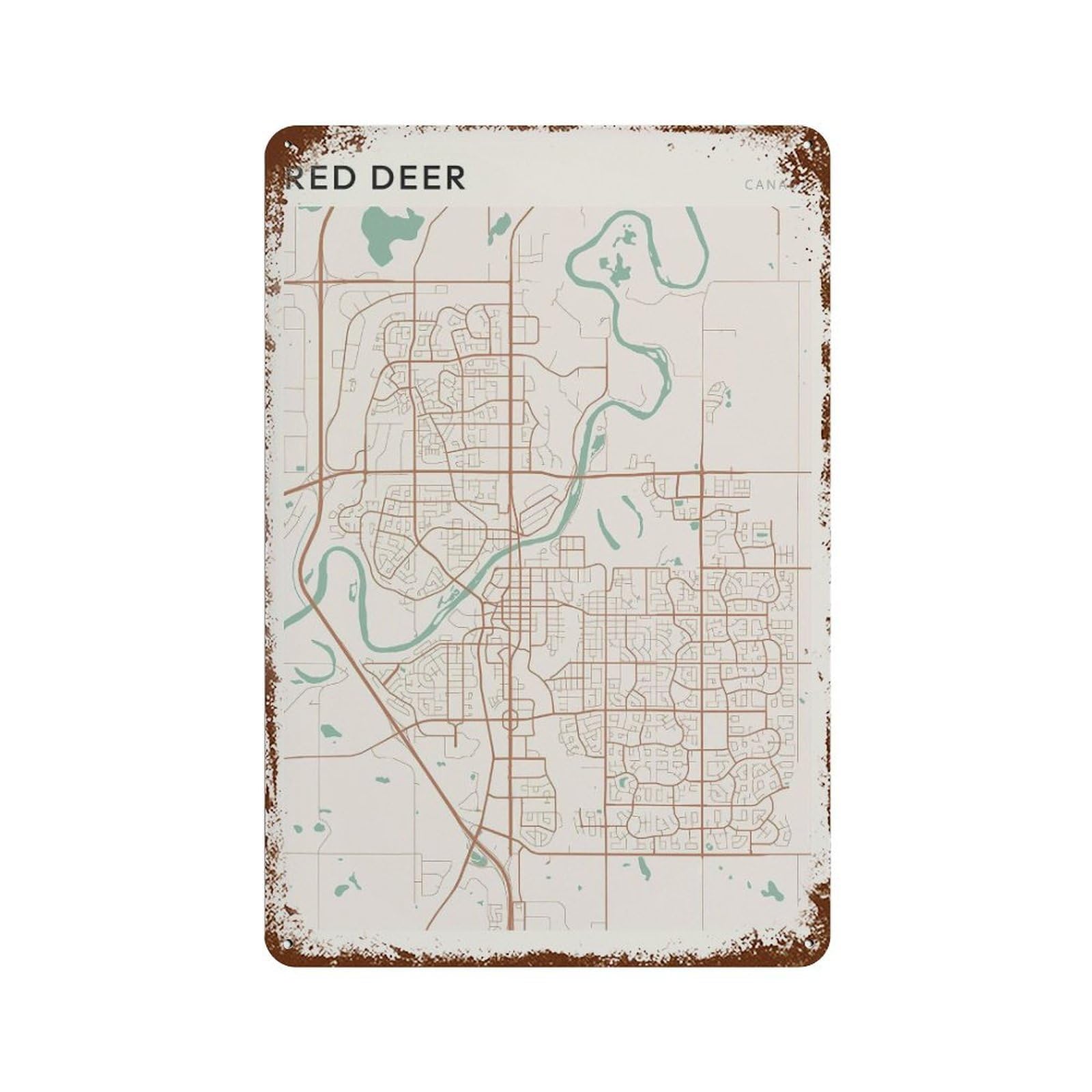 xiaoxiaoshen Red Deer Map Travel Alberta Wall Decor Art Metal Tin Poster Modern Home Decor Art Home Bar Shop Decorations Vintage Sign 30x20cm