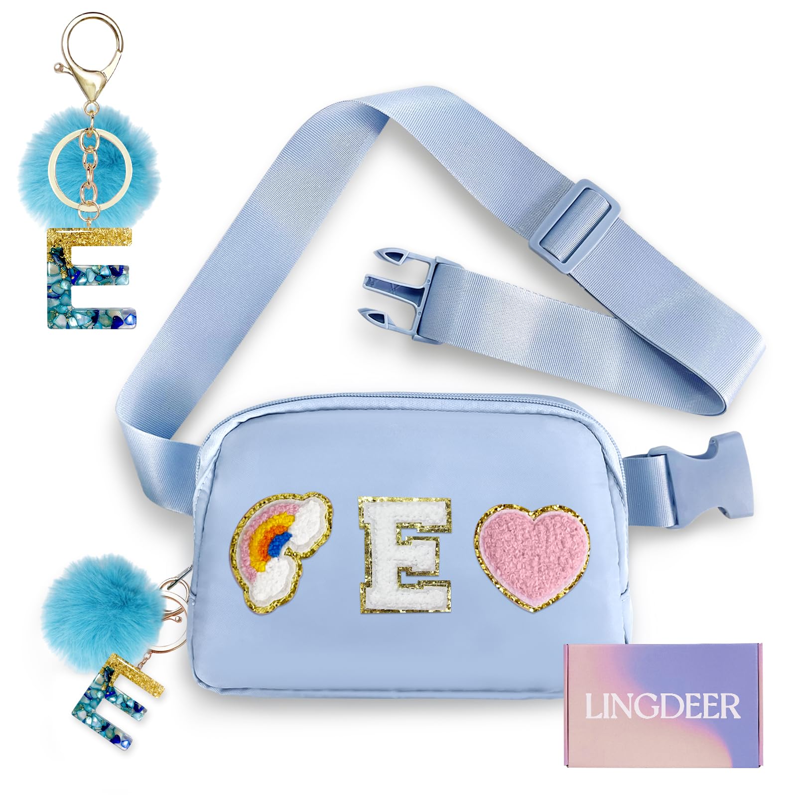 Lingdeer Personalized Belt Bag with Keychain, Fanny Pack for Girls Women, Initial Birthday Gifts for Teen Girls Mom, Crossbody Bag, Small Waist Packs,