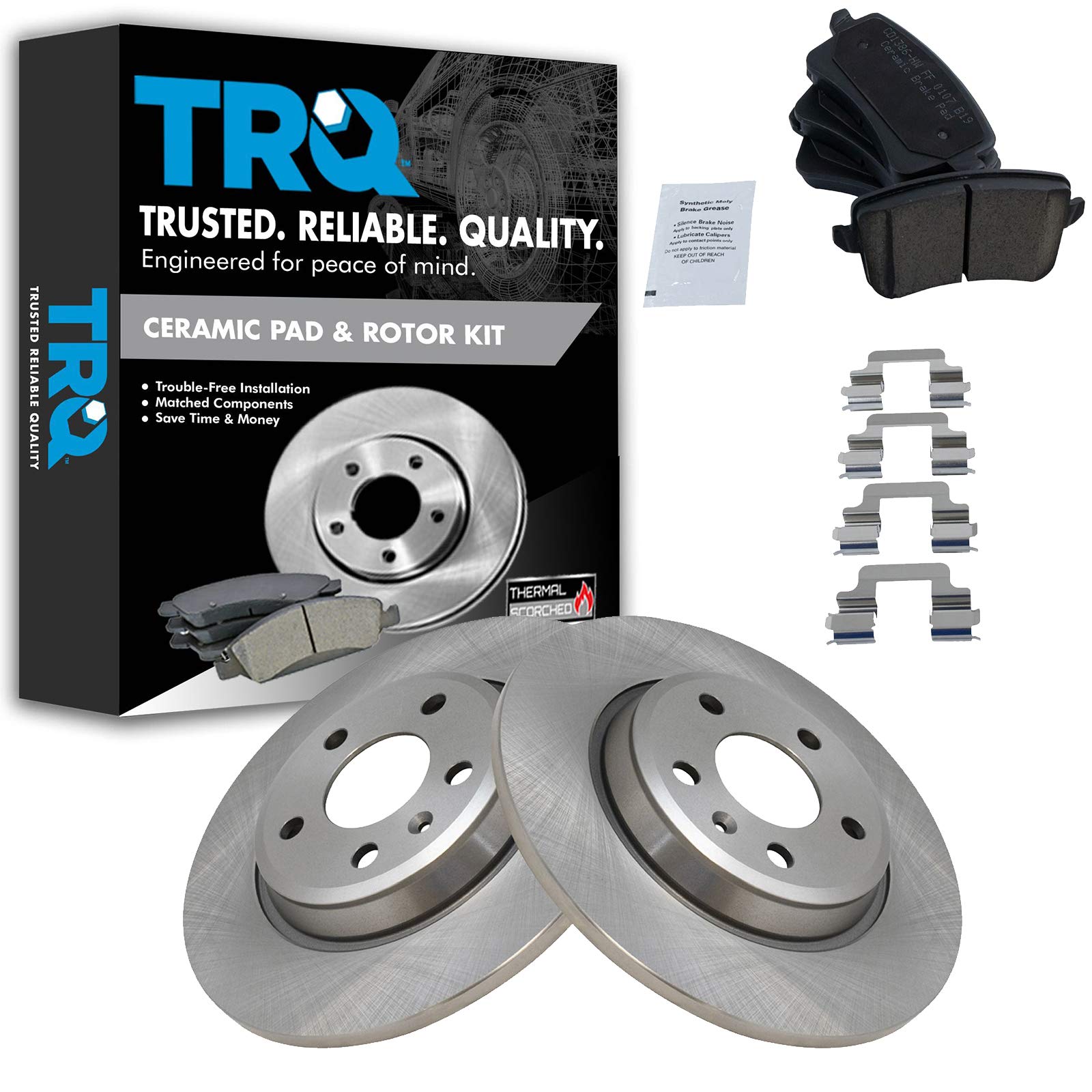 TRQ Rear Brake Pad & Rotor Kit Brake Pads Brake Rotor Ceramic Compatible with 2009-2016 Audi A4 A4 Quattro 2010-2014 A5 2008-2017 A5 Quattro 2013-2016 allroad 2009-2017 Q5 2012 S5